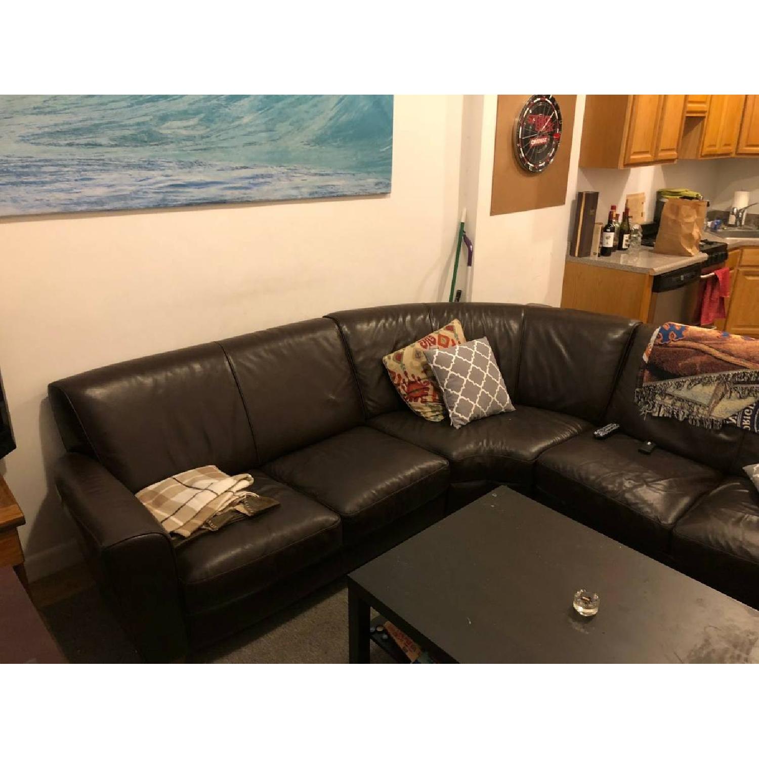 Black Leather Corner Sectional Sofa - image-1