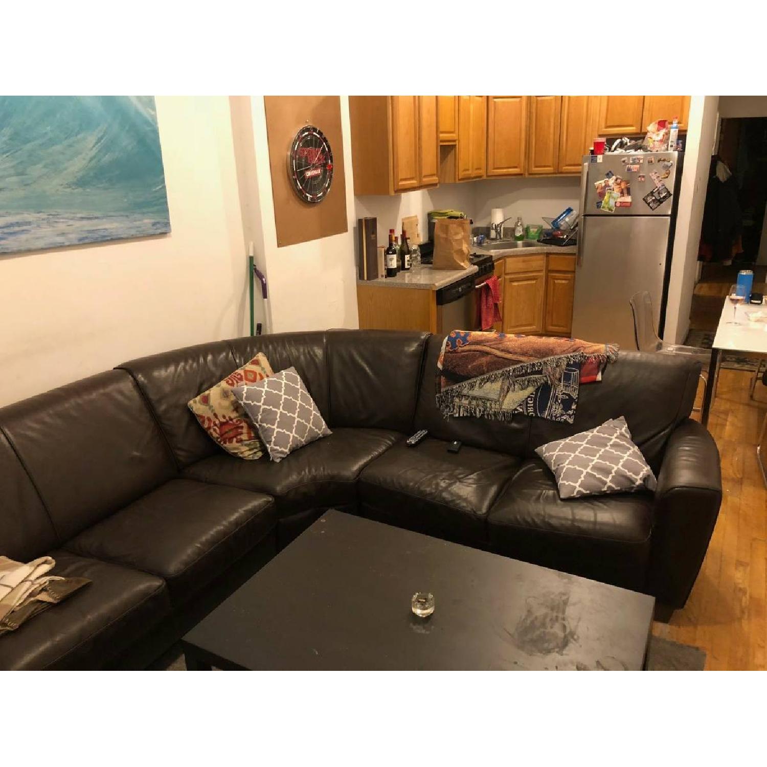 Black Leather Corner Sectional Sofa - image-2