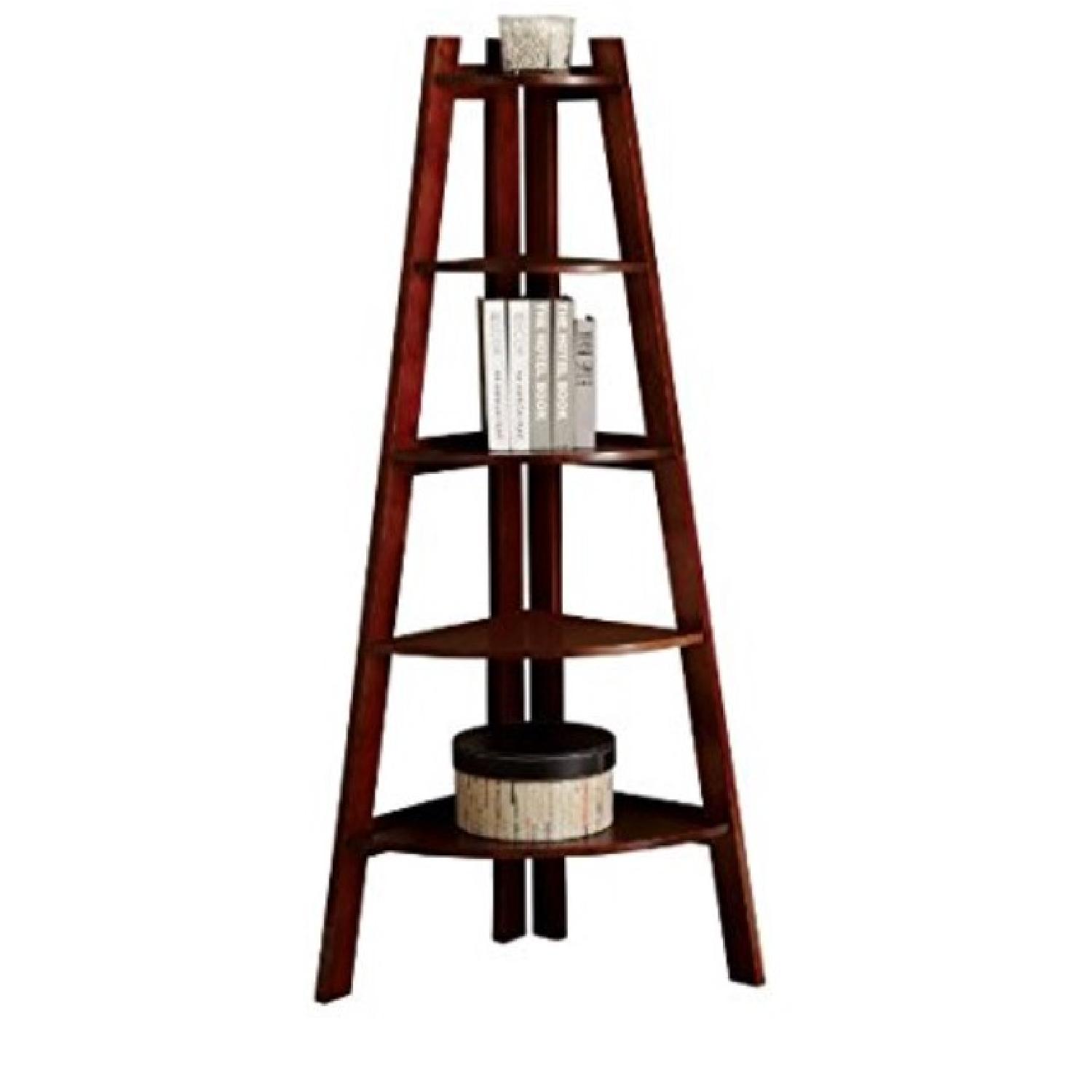 5 Tier Cherry Wood Corner Book Shelf AptDeco