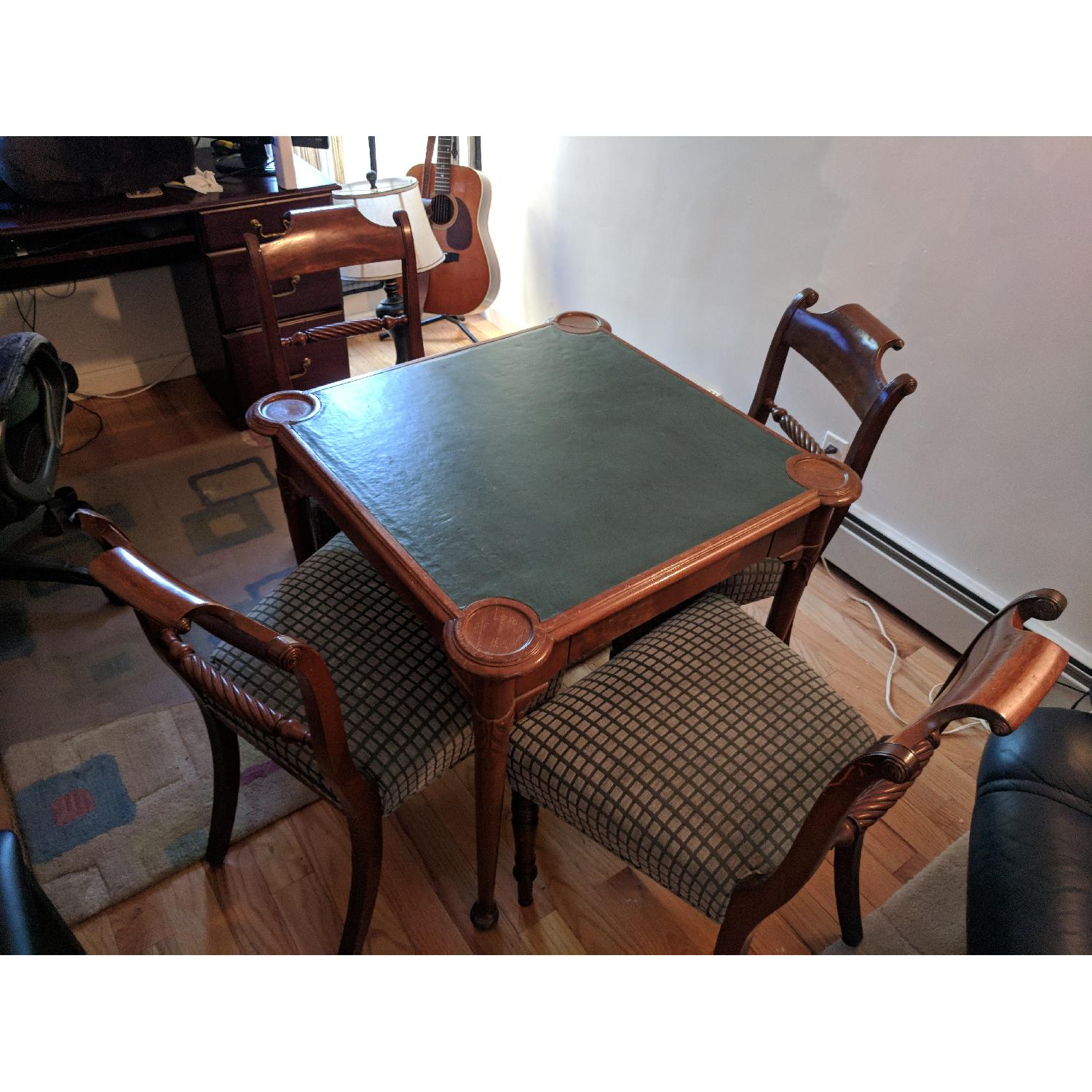 Antique Bridge Table w/ 4 Chairs - image-1