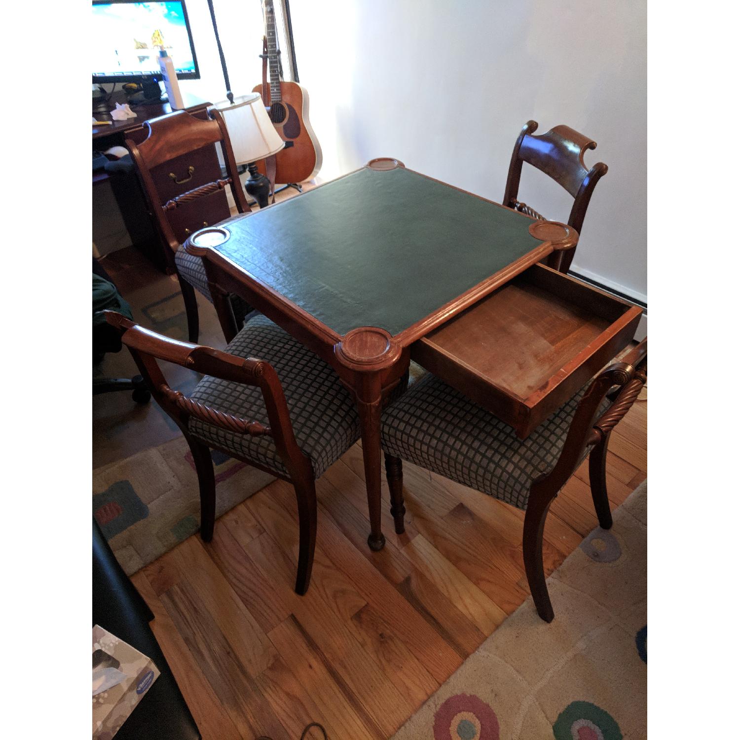 Antique Bridge Table w/ 4 Chairs - image-2