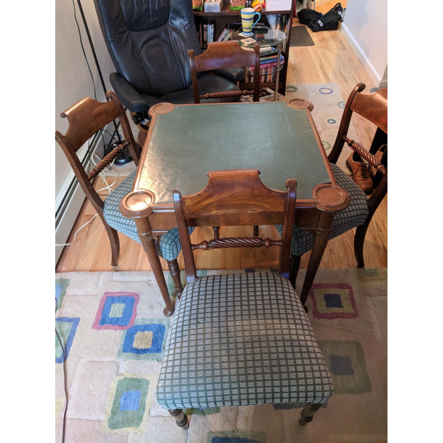 Antique Bridge Table w/ 4 Chairs - image-3