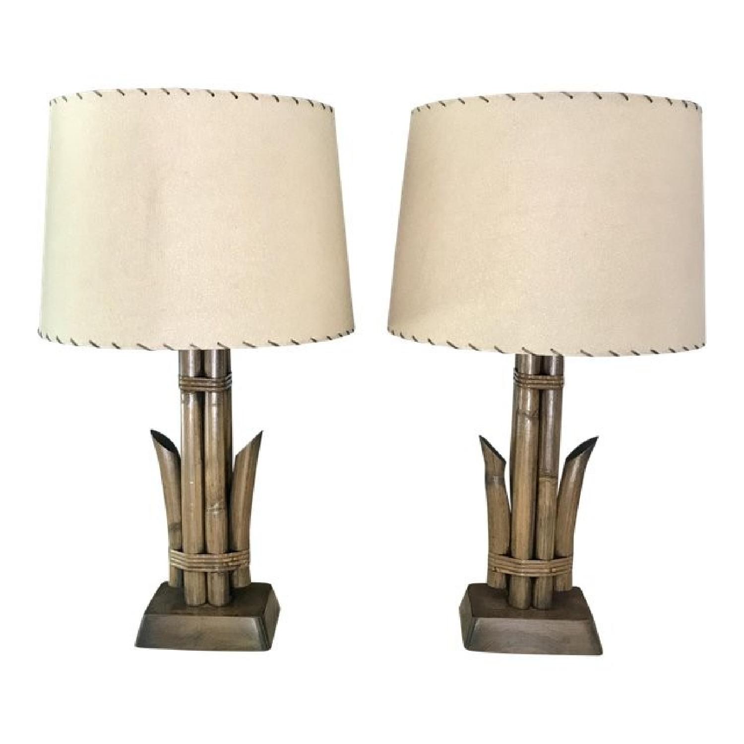 Mid Century Rattan Table Lamps - image-0