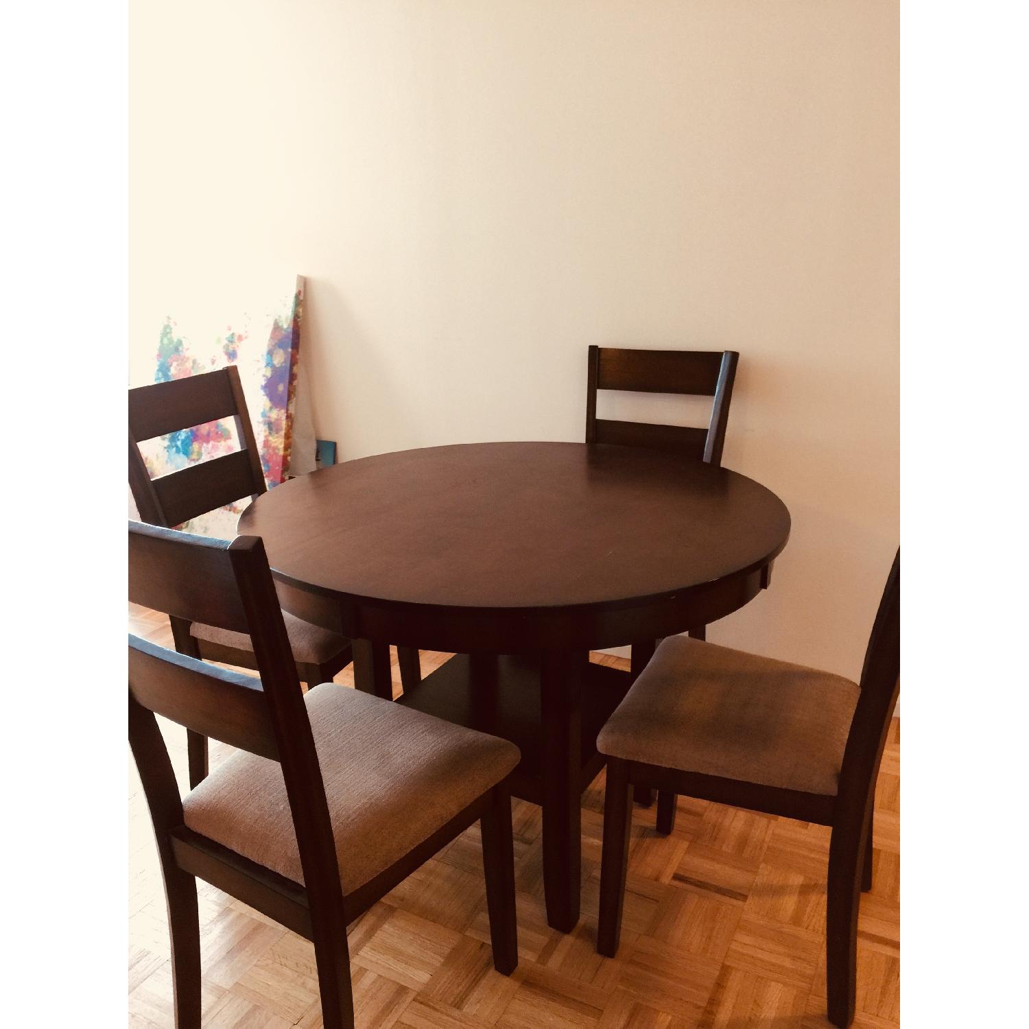 Macy's Wood Dining Table w/ 4 Upholstered Chairs AptDeco