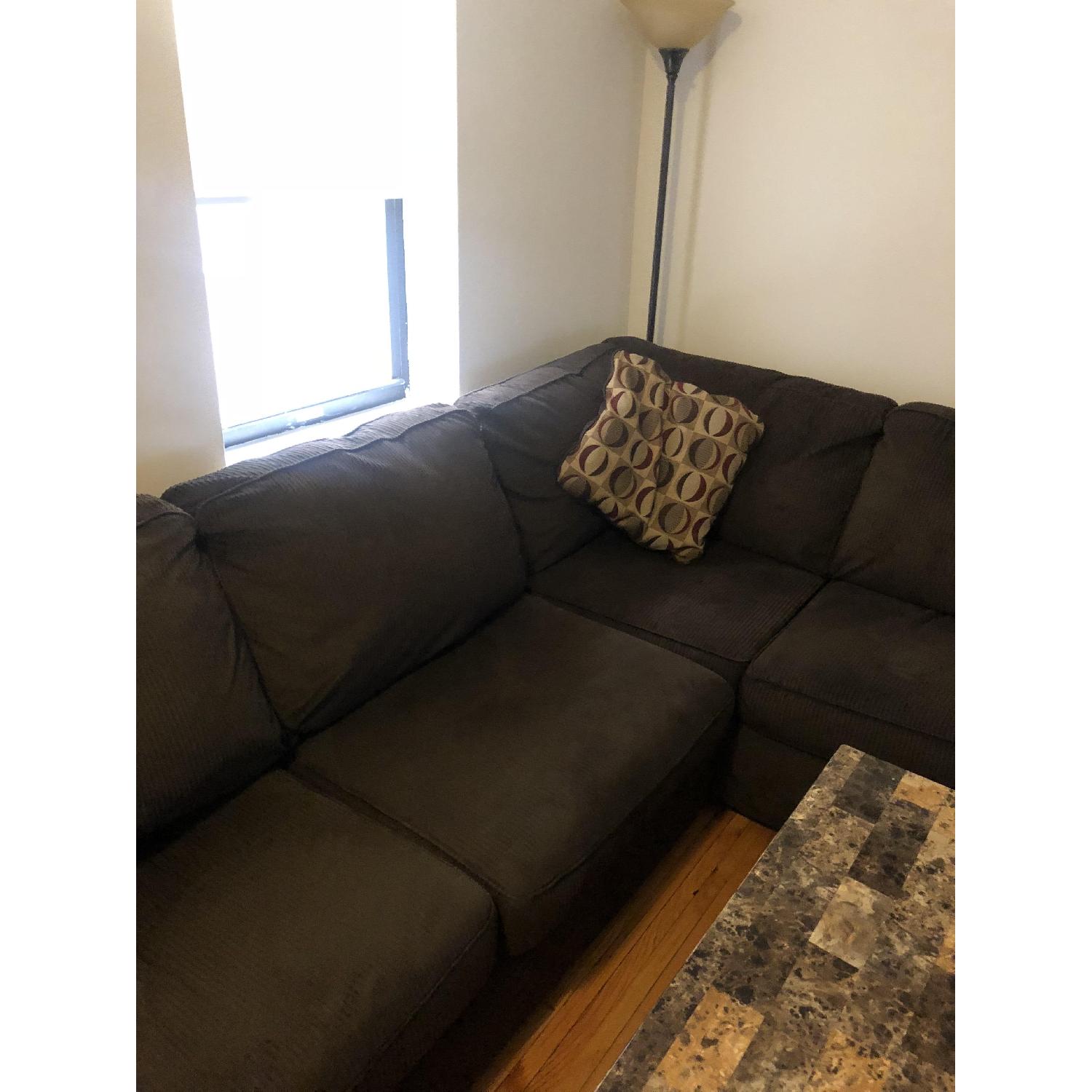 Dark Brown Corduroy Right Facing Sectional Sofa - image-1
