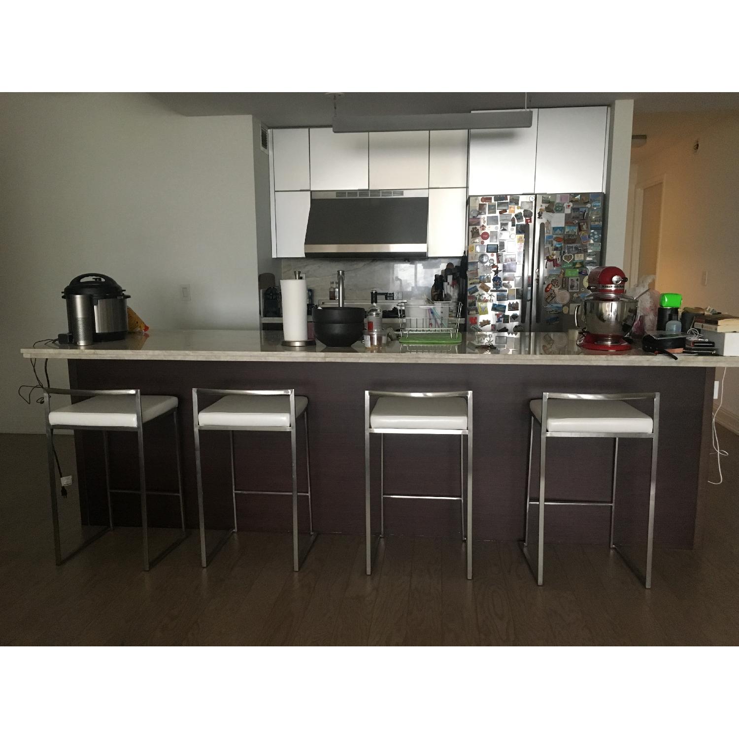 Brayden Studio Stainless Steel Bar Stools w/ White Cushion - image-2