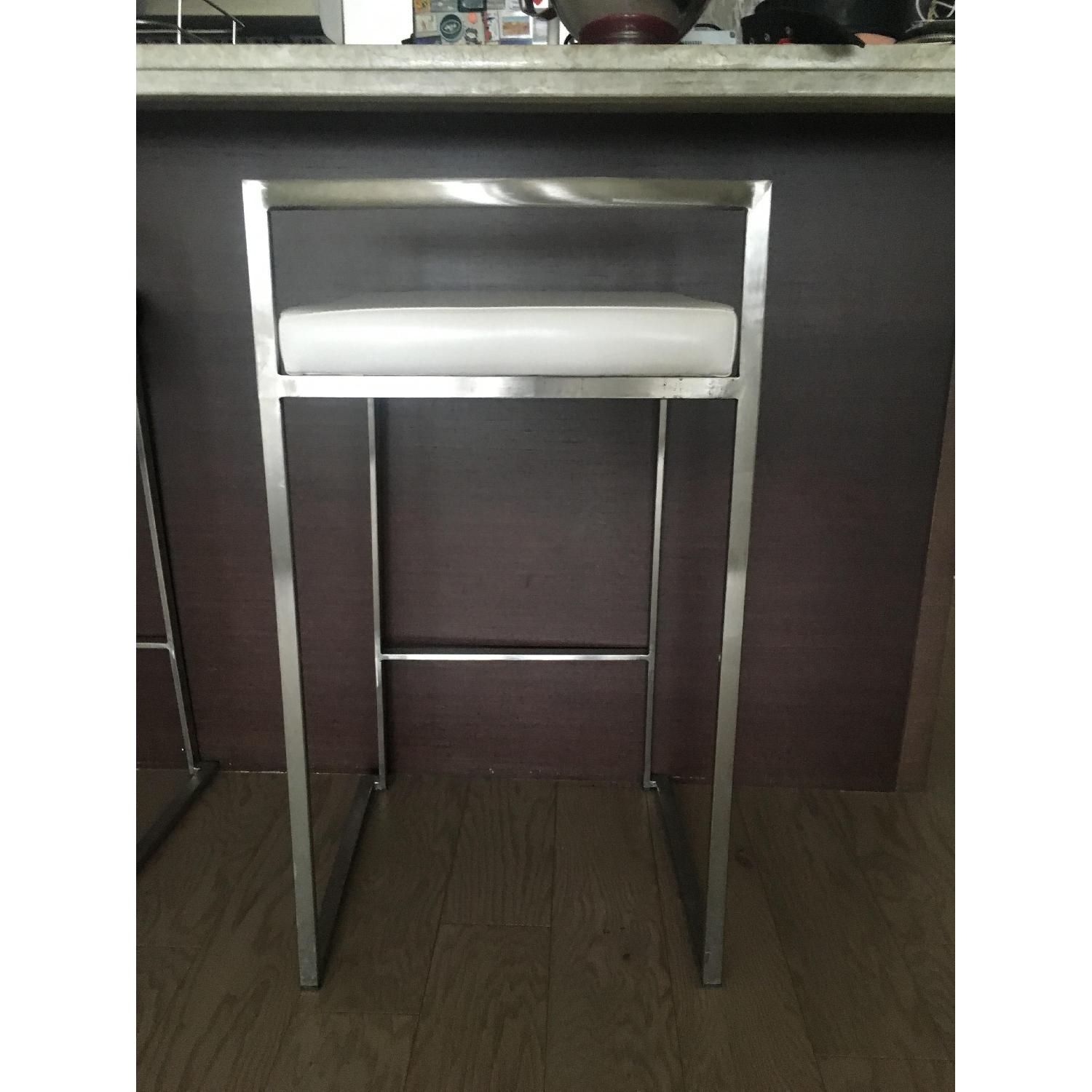 Brayden Studio Stainless Steel Bar Stools w/ White Cushion - image-4