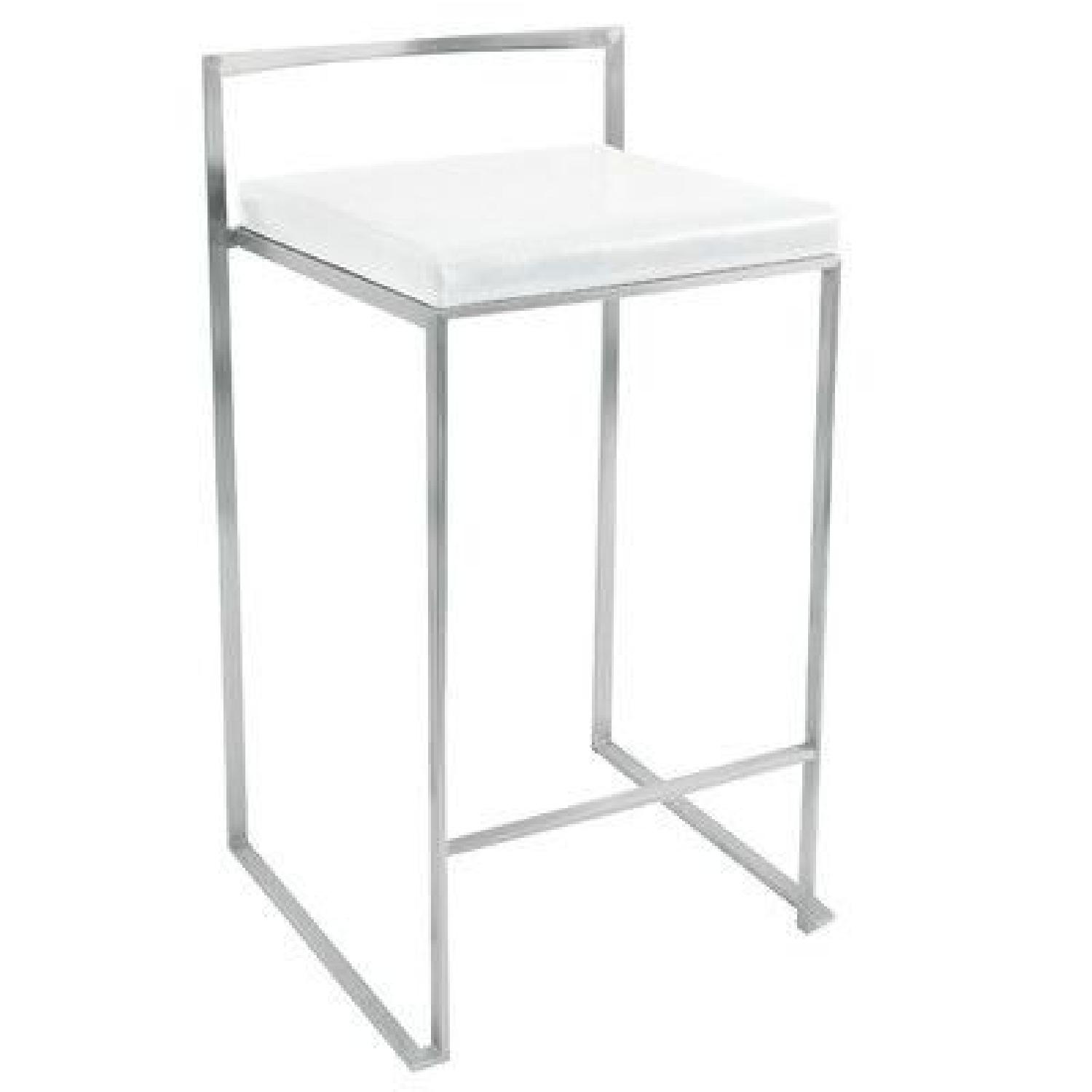 Brayden Studio Stainless Steel Bar Stools w/ White Cushion - image-0