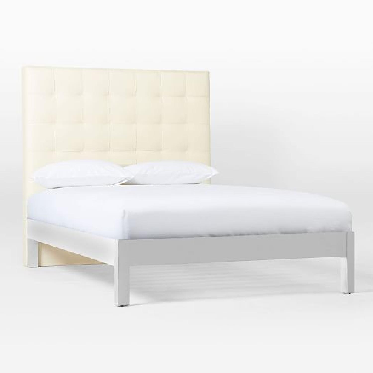 West Elm Queen Bed Frame w/ Tall Leather Headboard AptDeco