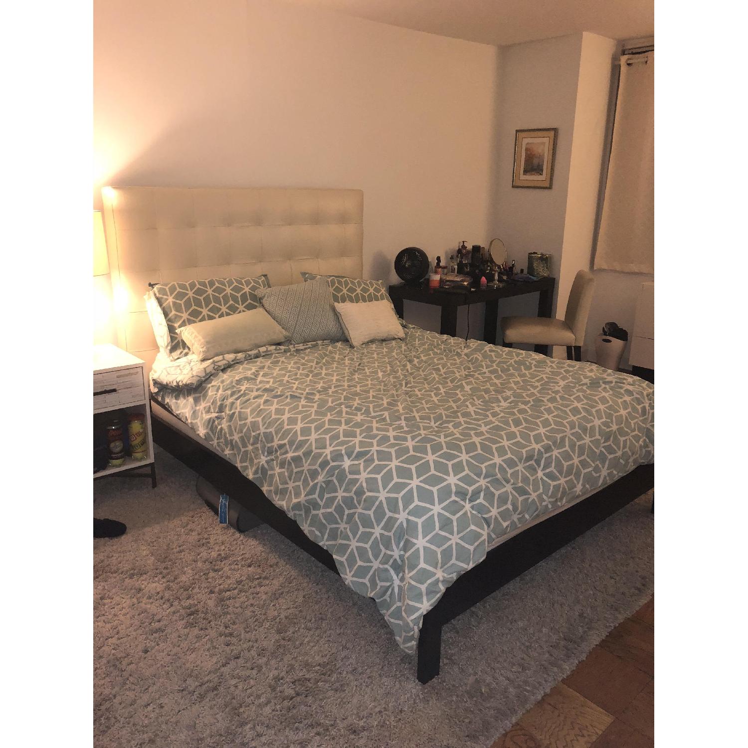 West Elm Queen Bed Frame w/ Tall Leather Headboard - image-2