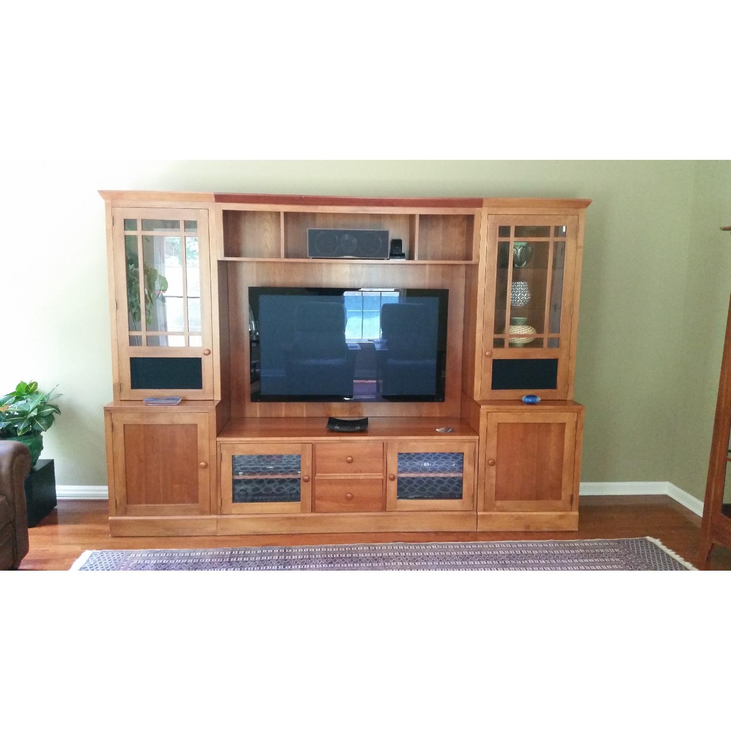 Ethan Allen Shaker Style Cherry Entertainment Wall Unit AptDeco