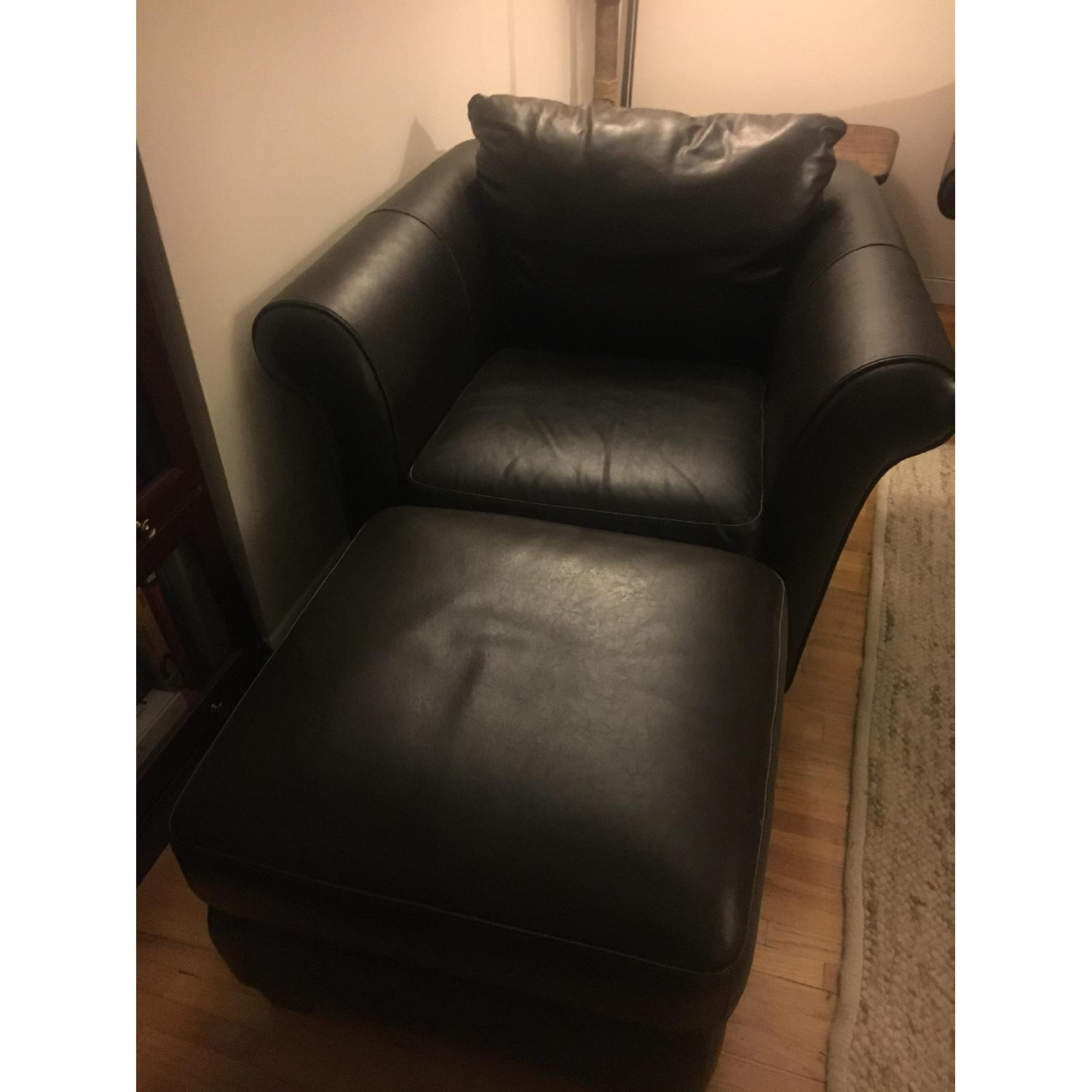 Macys Leather Sleeper Sofa + Matching Chair & Ottoman - image-2