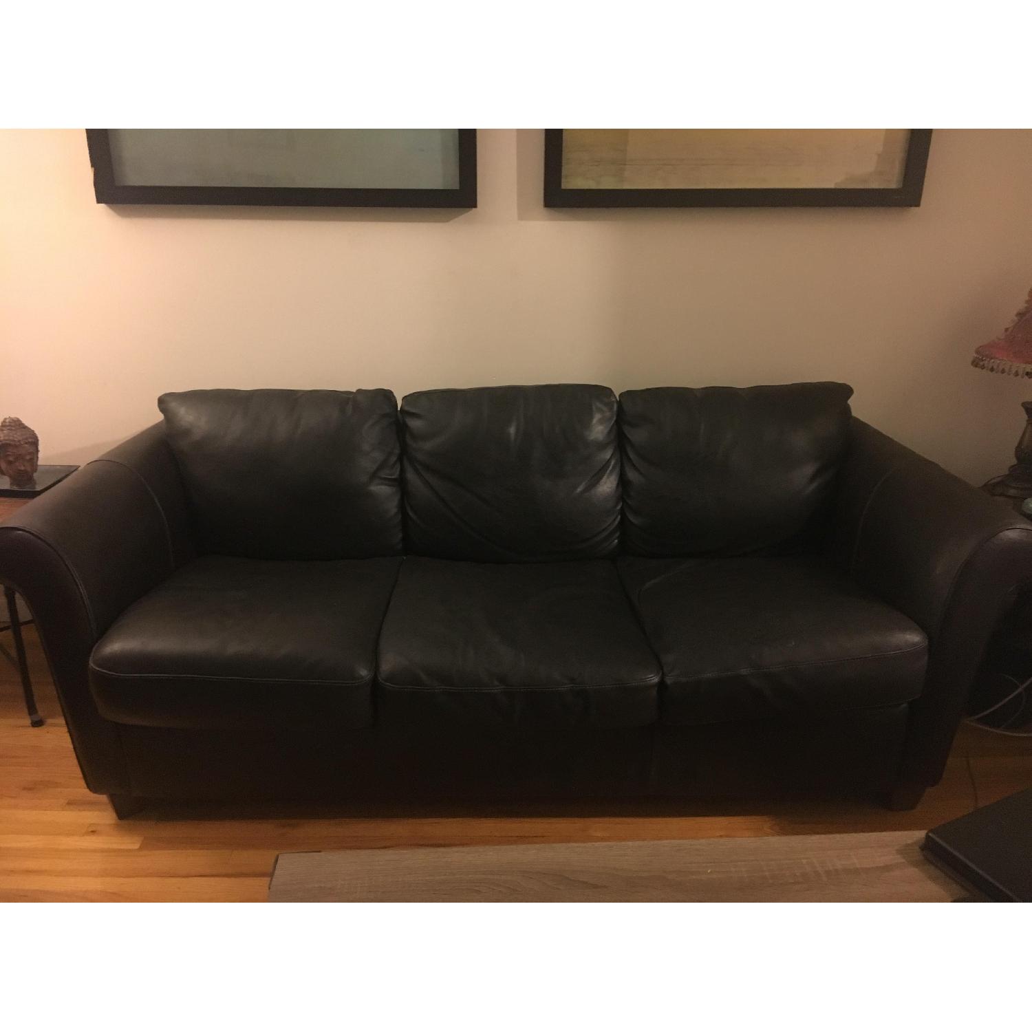 Macys Leather Sleeper Sofa + Matching Chair & Ottoman - image-3