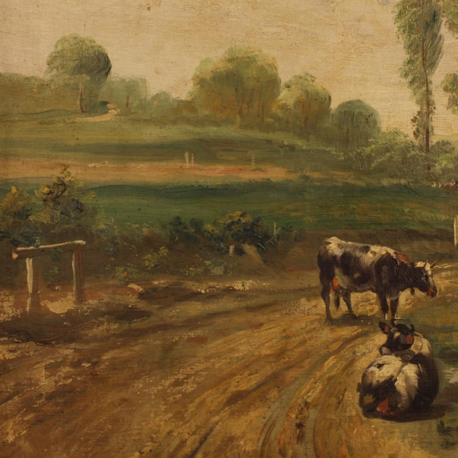 French Signed Bucolic Landscape Painting Oil On Canvas - image-4