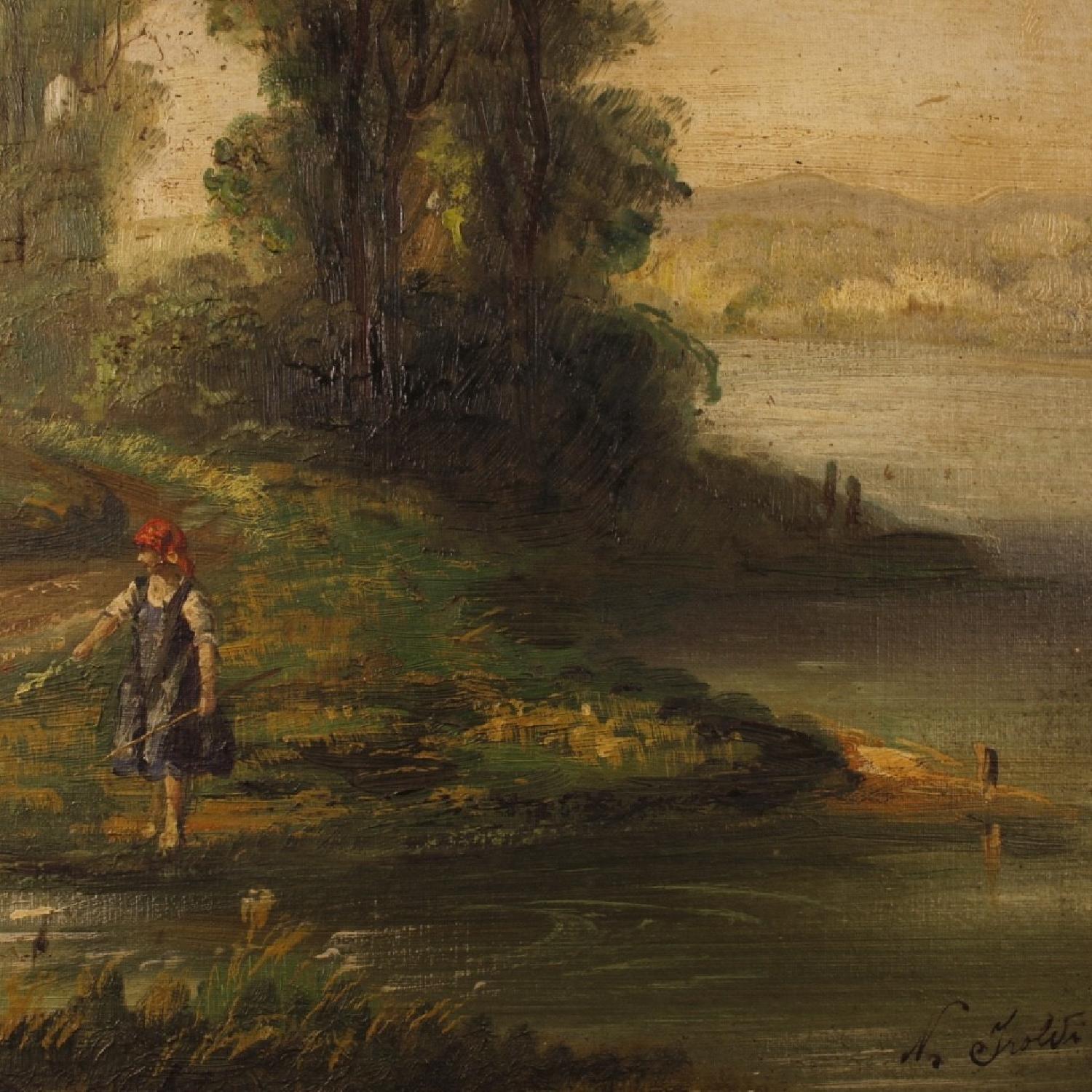 French Signed Bucolic Landscape Painting Oil On Canvas - image-7