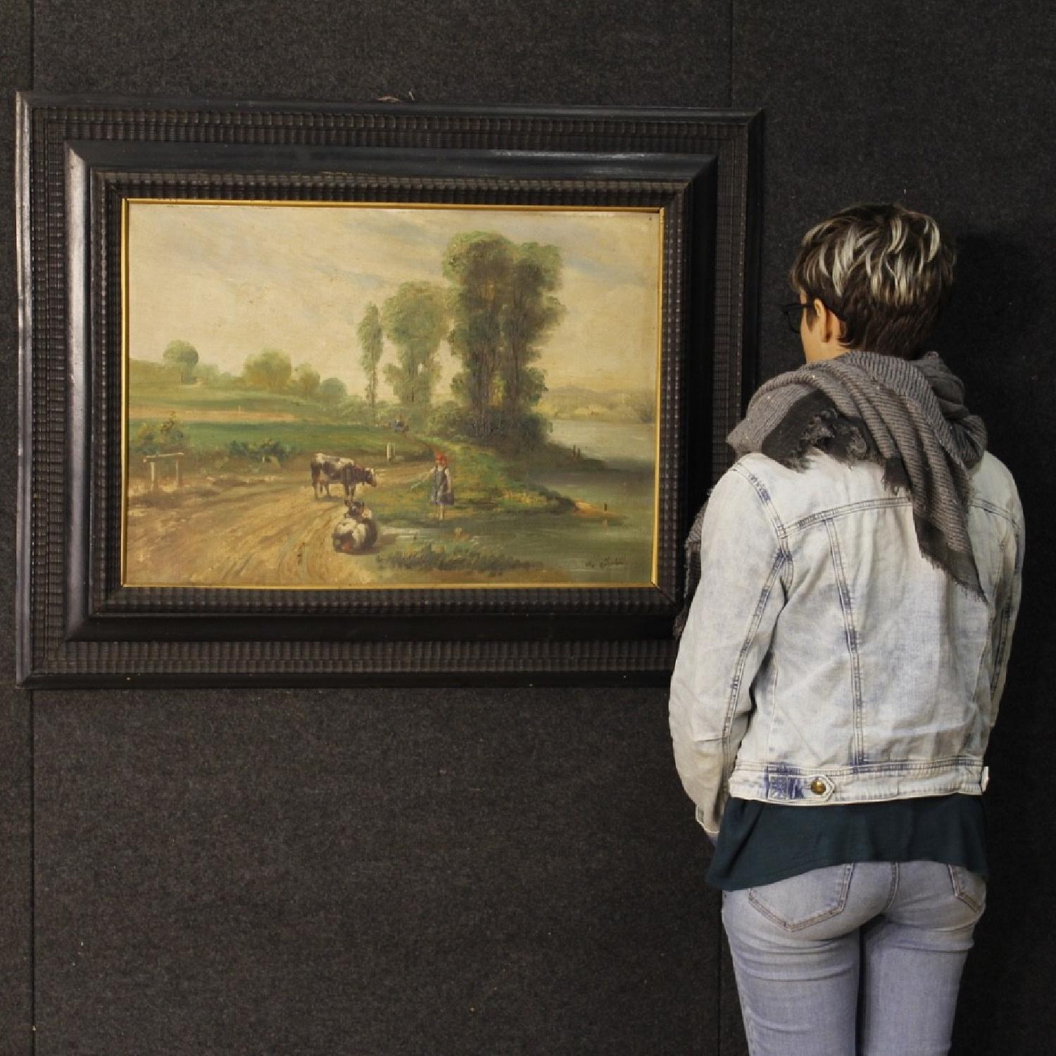 French Signed Bucolic Landscape Painting Oil On Canvas - image-9