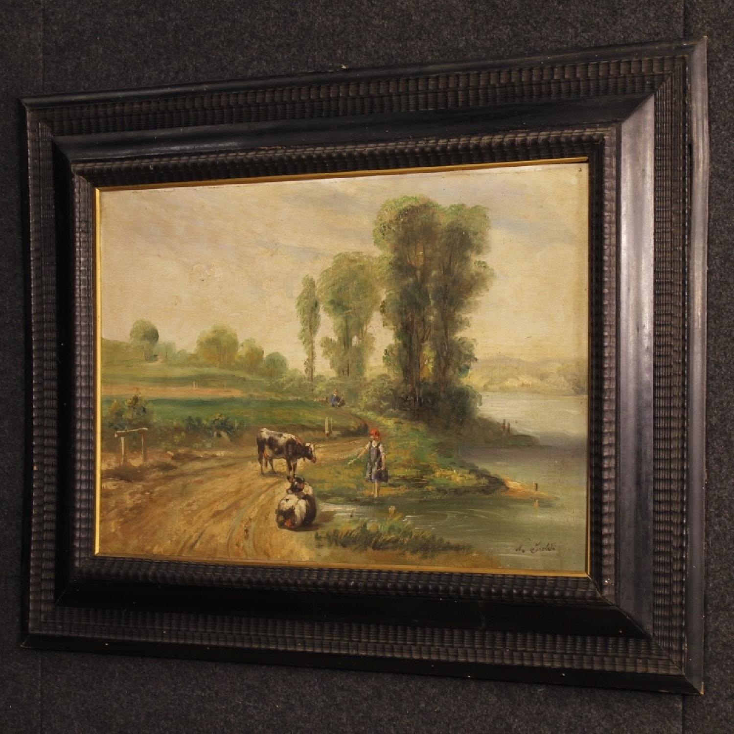 French Signed Bucolic Landscape Painting Oil On Canvas - image-12