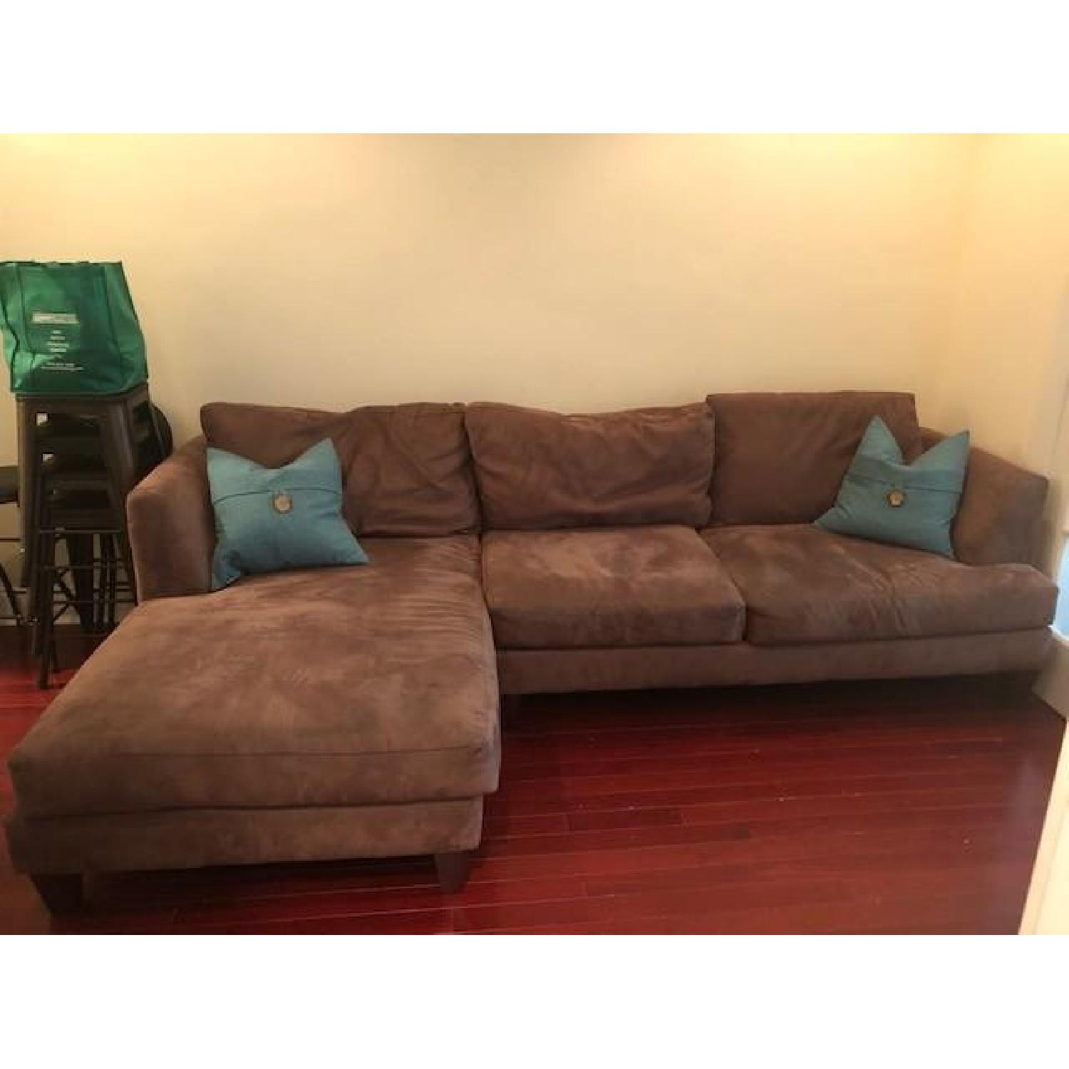 Brown Suede L-Shape Sectional Sofa - image-1