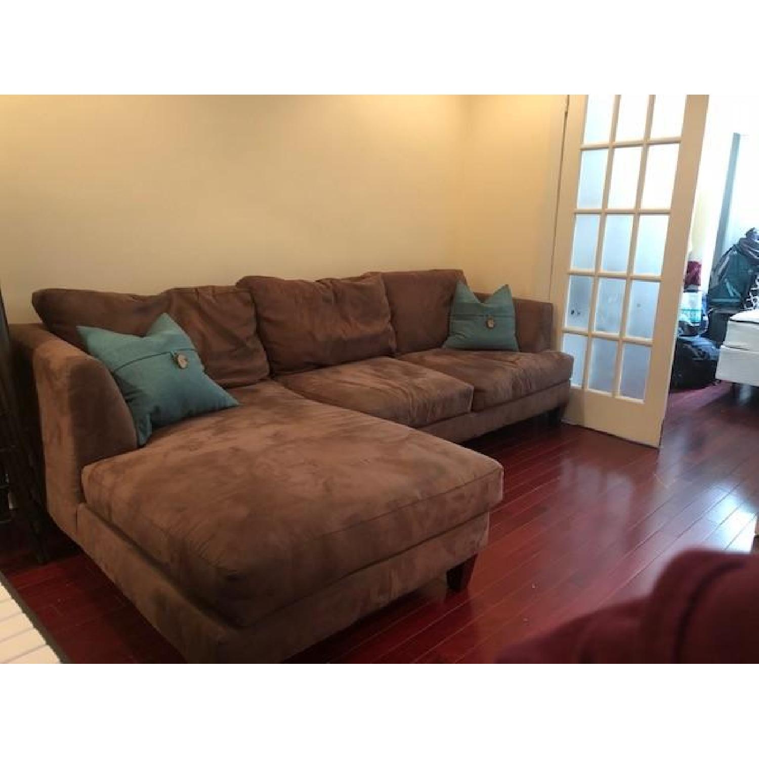 Brown Suede L-Shape Sectional Sofa - image-2