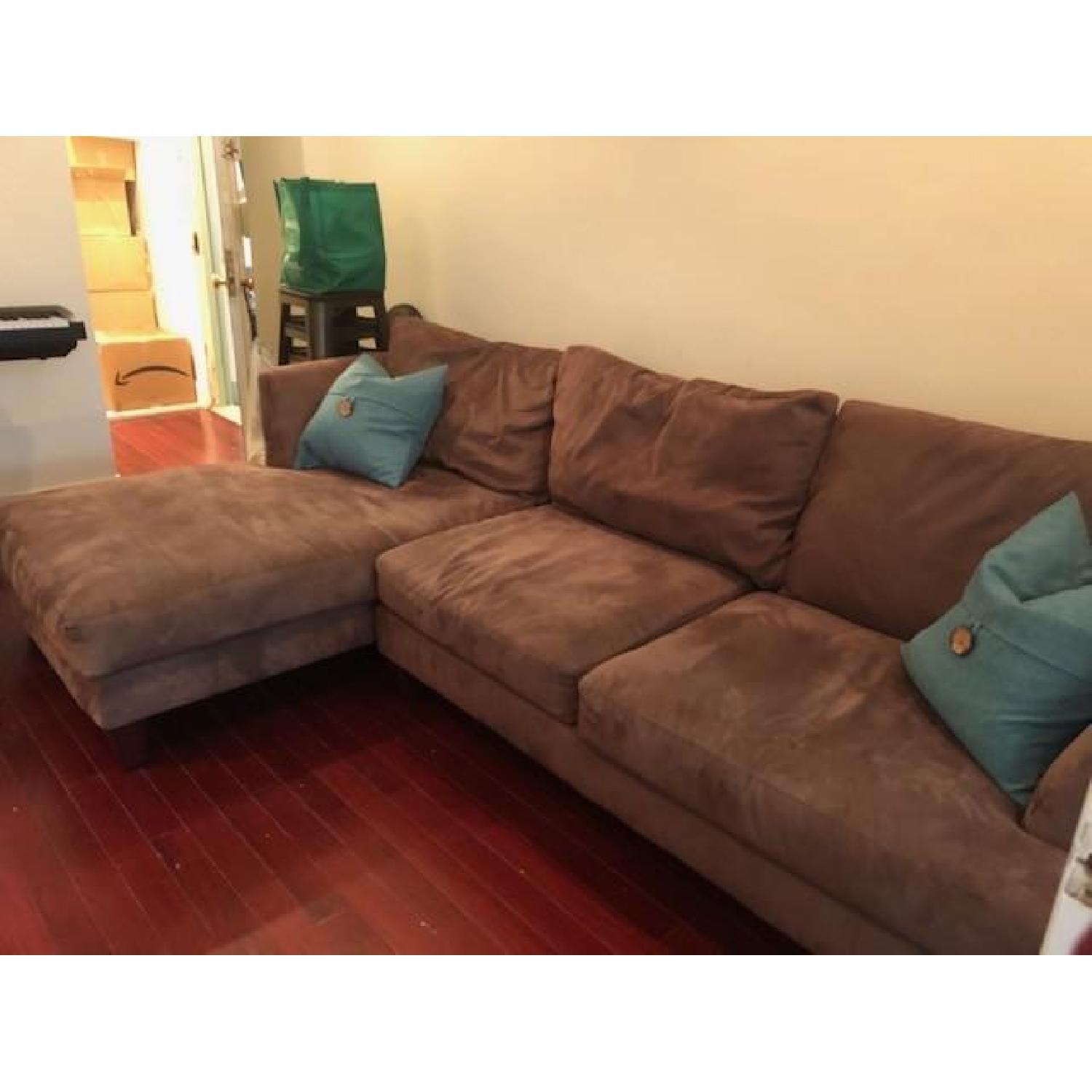 Brown Suede L-Shape Sectional Sofa - image-3