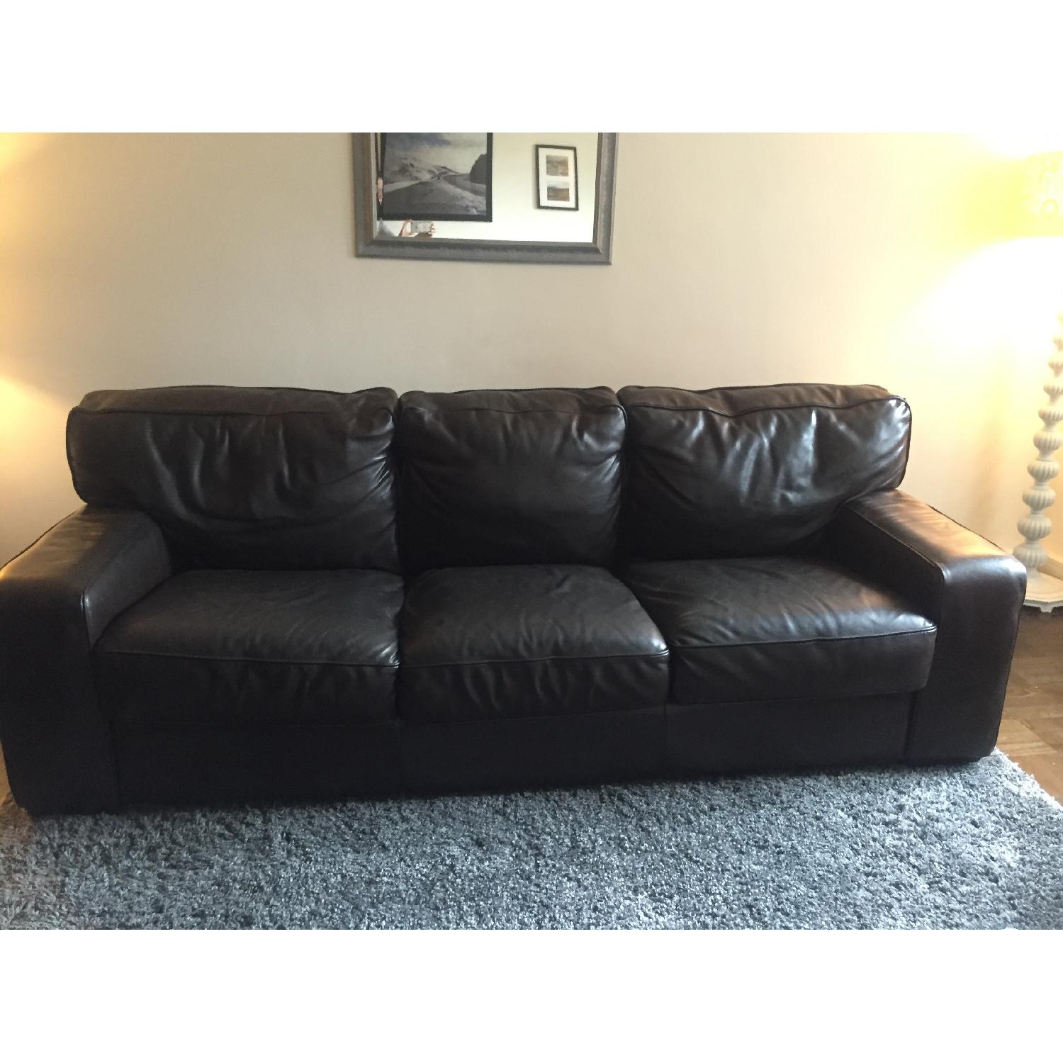 Z-Gallerie Brown Leather 3-Seat Sofa + Oversized Chair & Ottoman - image-1