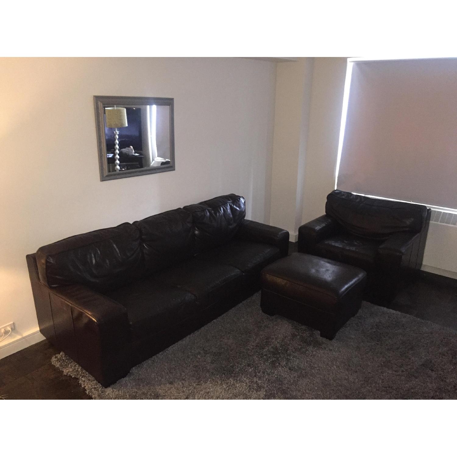 Z-Gallerie Brown Leather 3-Seat Sofa + Oversized Chair & Ottoman - image-5