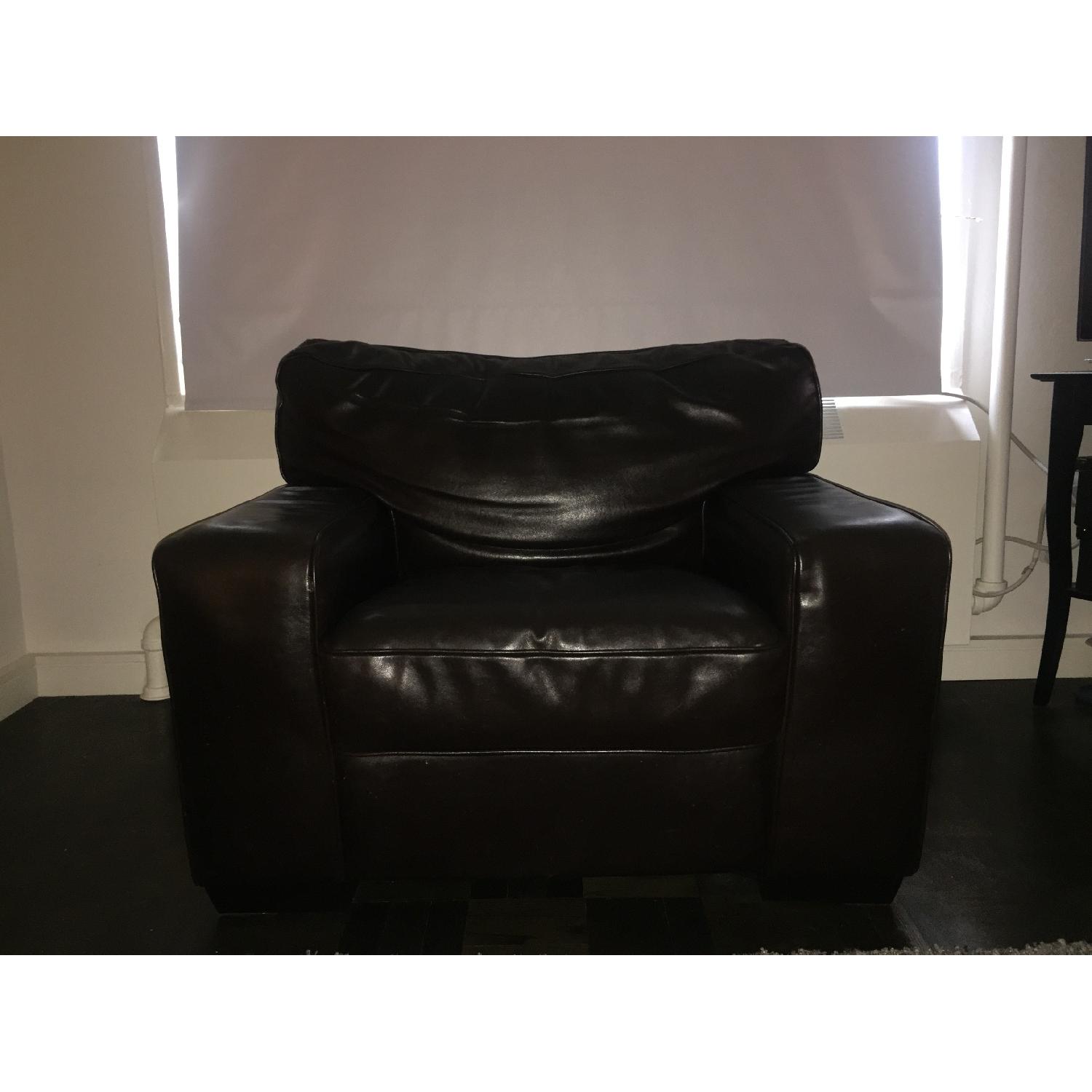 Z-Gallerie Brown Leather 3-Seat Sofa + Oversized Chair & Ottoman - image-7