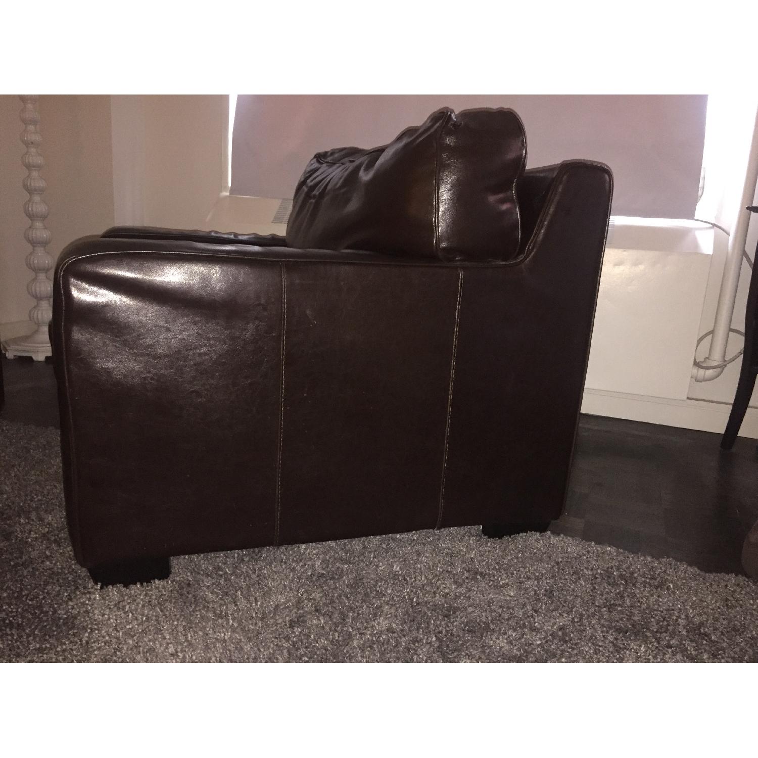 ZGallerie Brown Leather 3Seat Sofa + Oversized Chair & Ottoman AptDeco