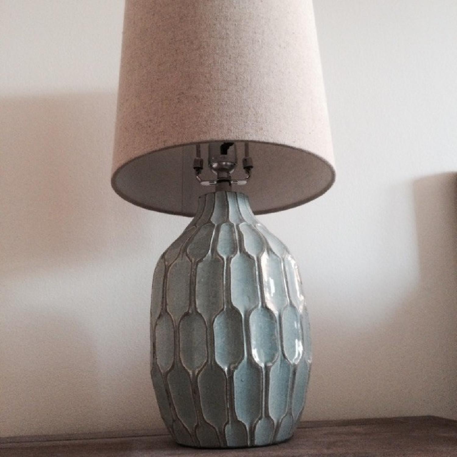West Elm Ceramic Lamps w/ Natural Linen Shades AptDeco