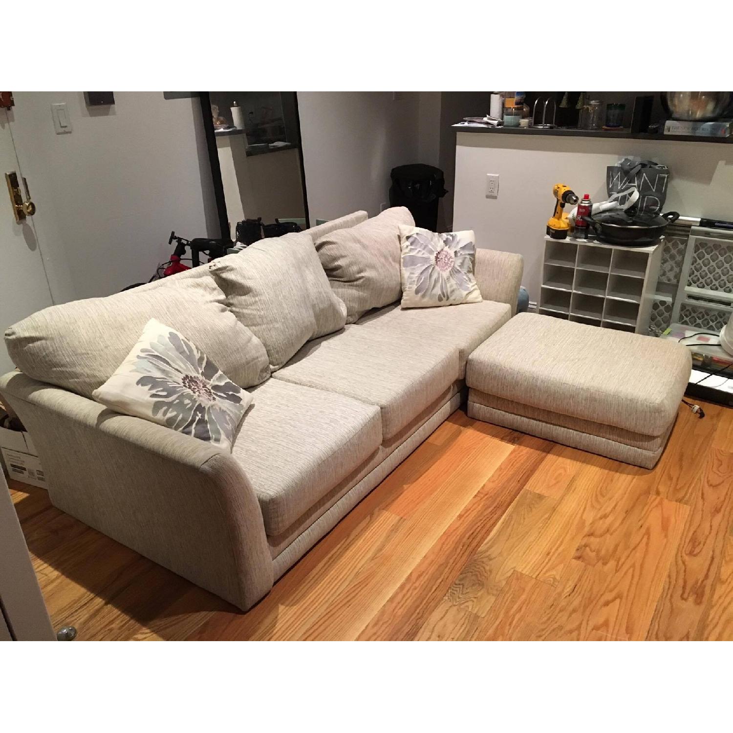 Beige Cream Sofa & Ottoman - image-1
