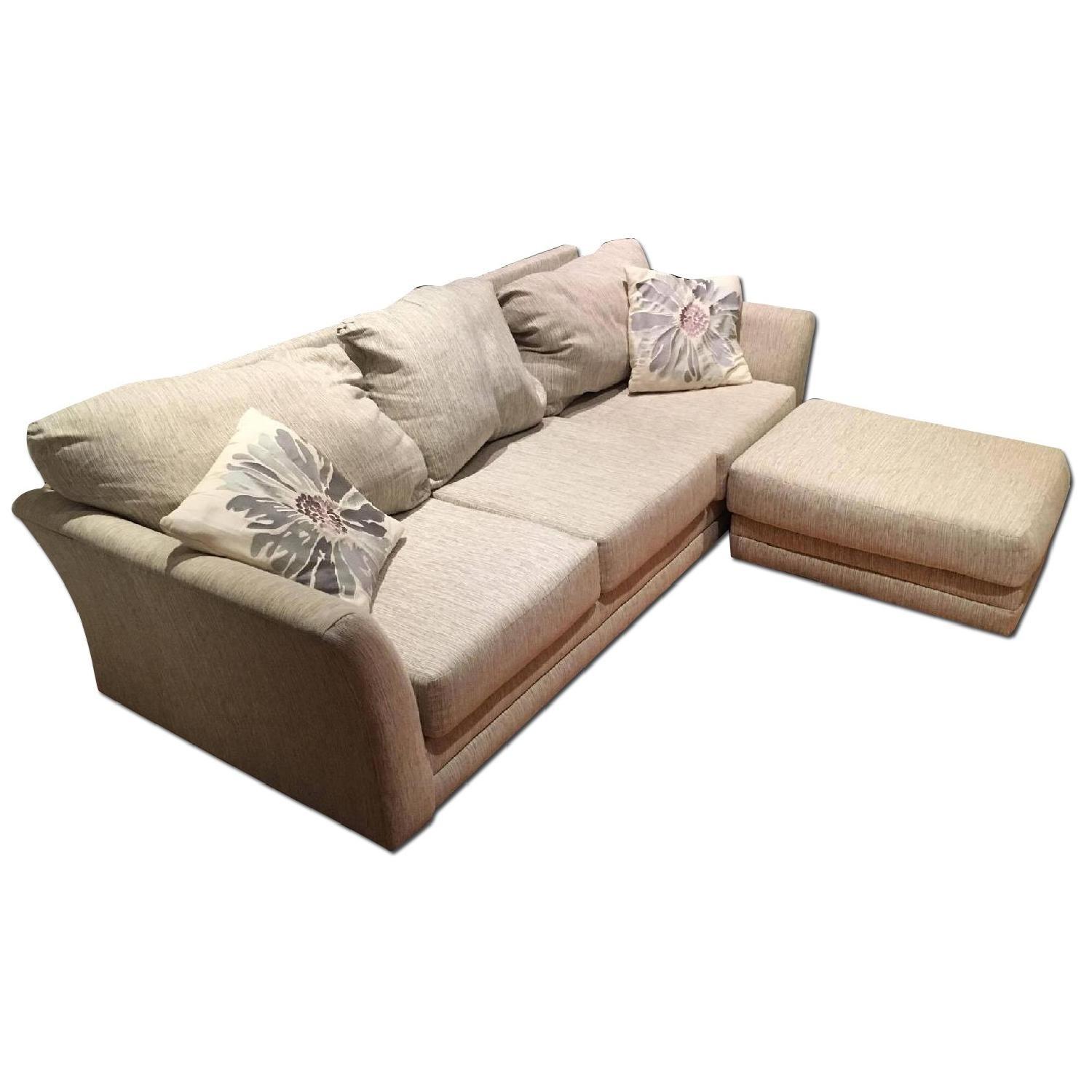 Beige Cream Sofa & Ottoman - image-0