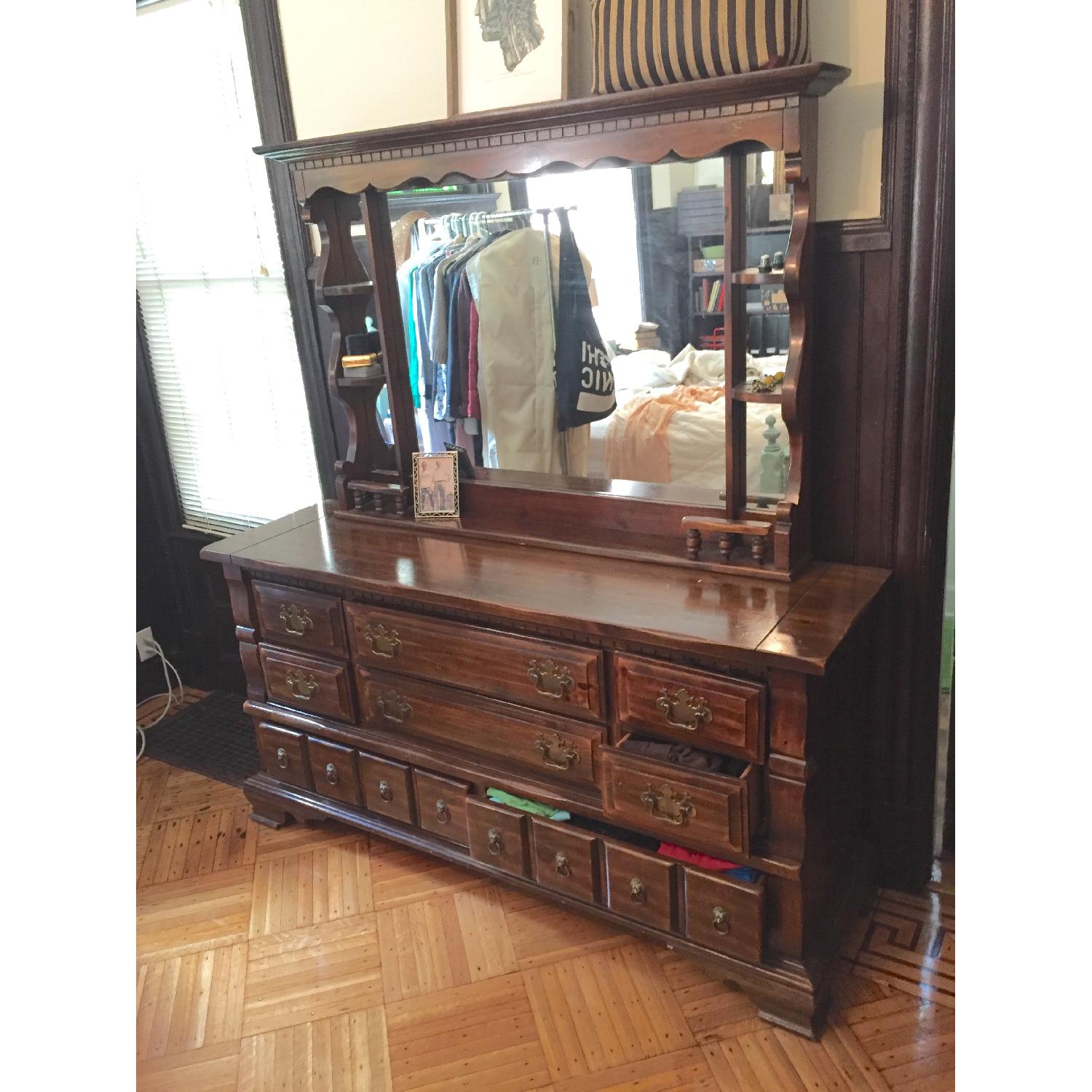 Dark Wood Dresser w. Mirror - image-2