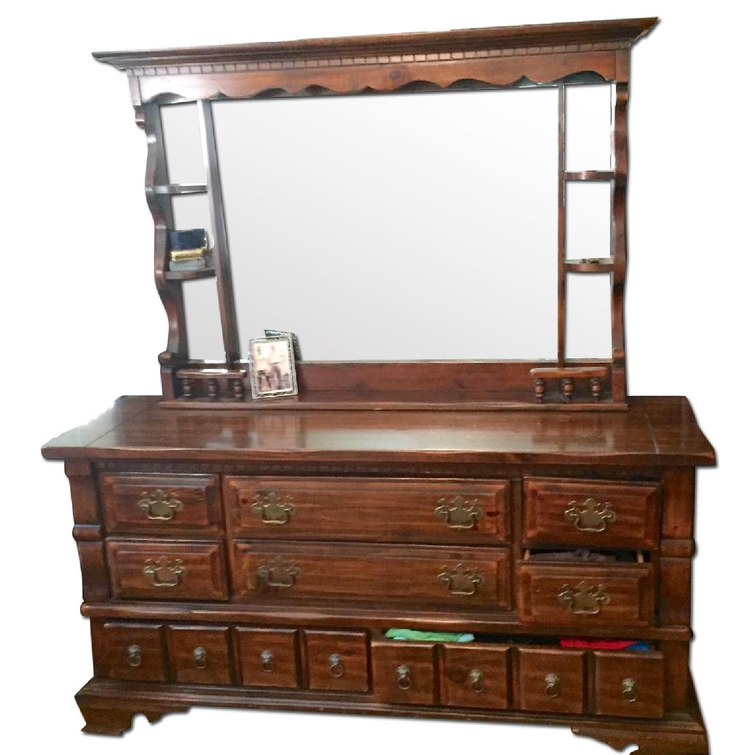 Dark Wood Dresser w. Mirror - image-0
