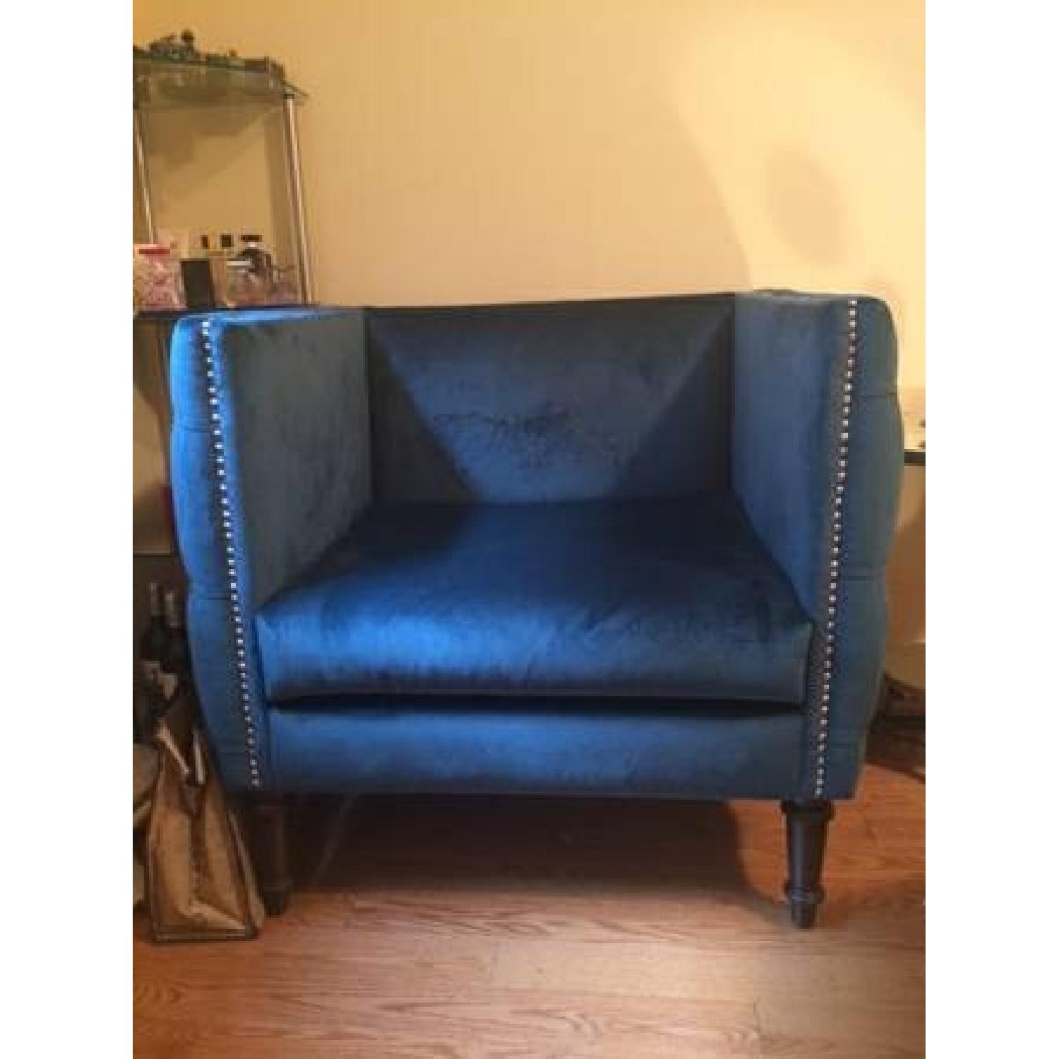 Mid-Century Modern Green Velvet Chair - image-1