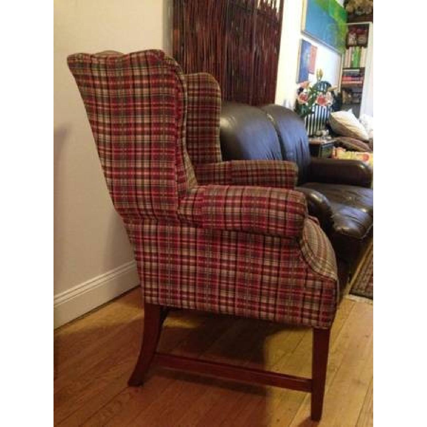 Ethan Allen Plaid Wingback Upholstered Chair - image-1