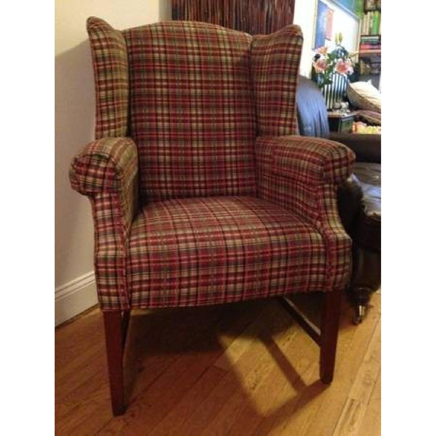 Ethan Allen Plaid Wingback Upholstered Chair - image-2