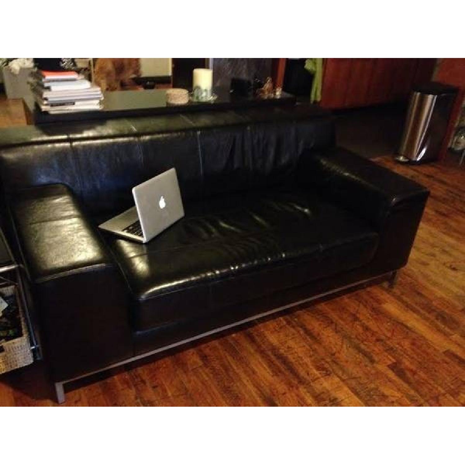 Black Leather L-Shape Sofa - image-1