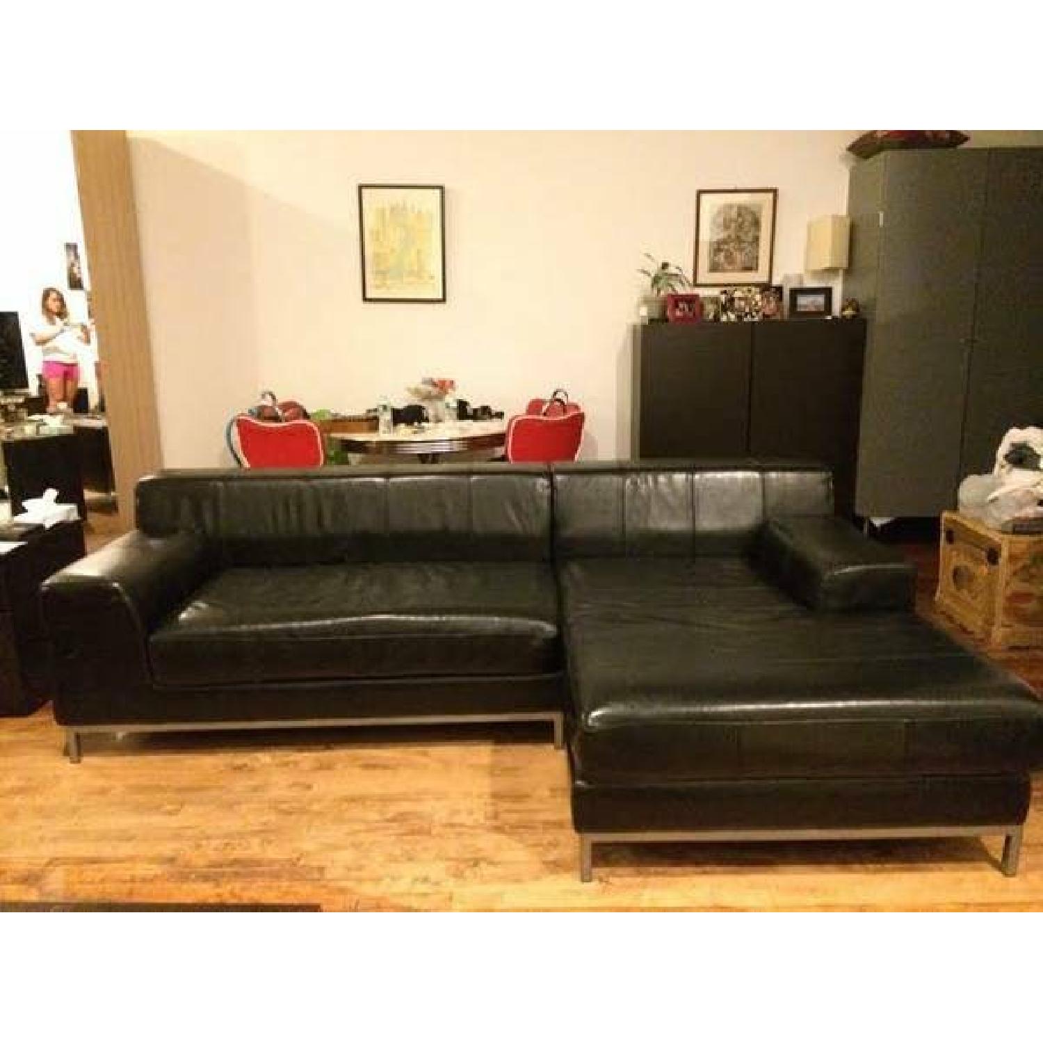 Black Leather L-Shape Sofa - image-6
