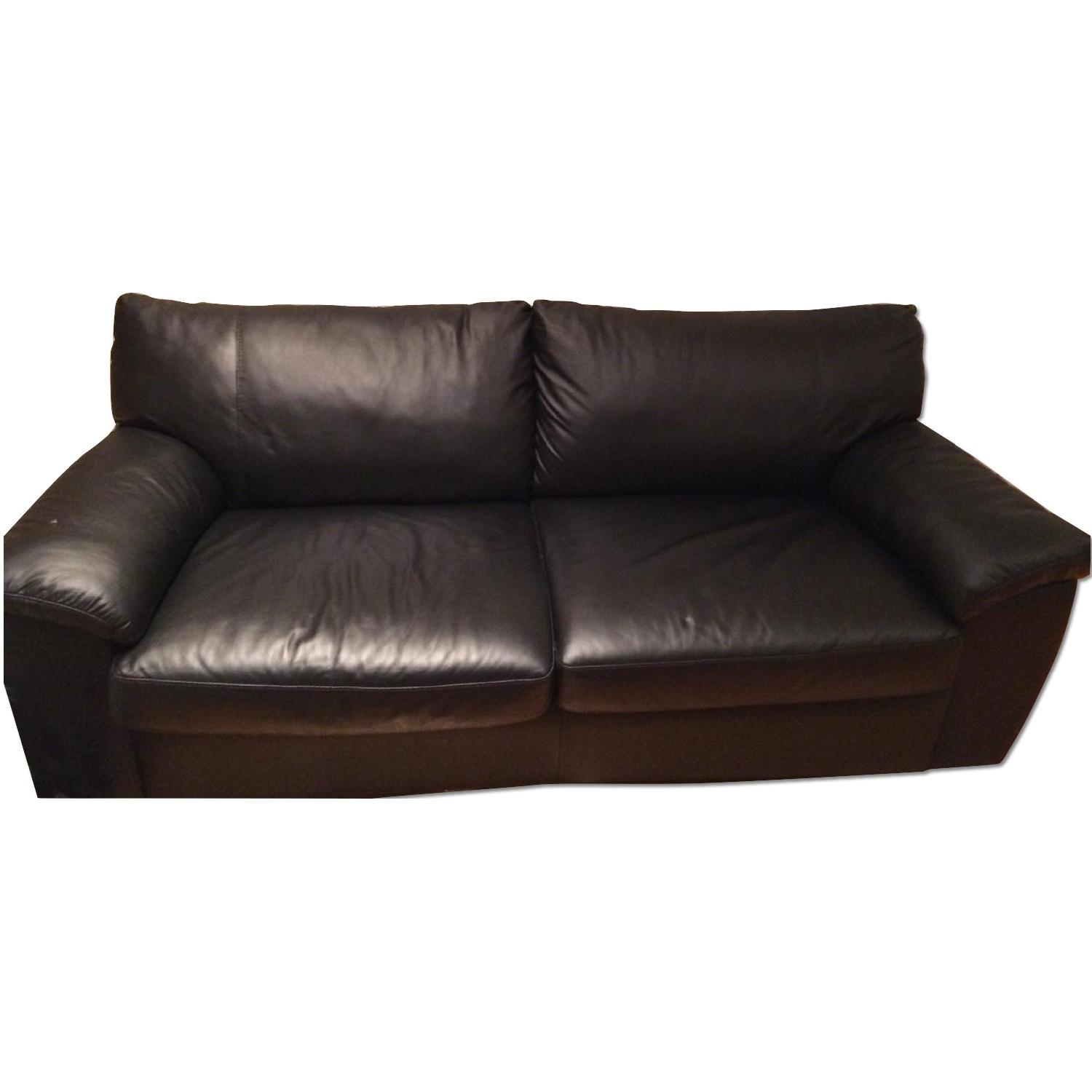 Ikea Black Leather Sofa/Bed - image-0