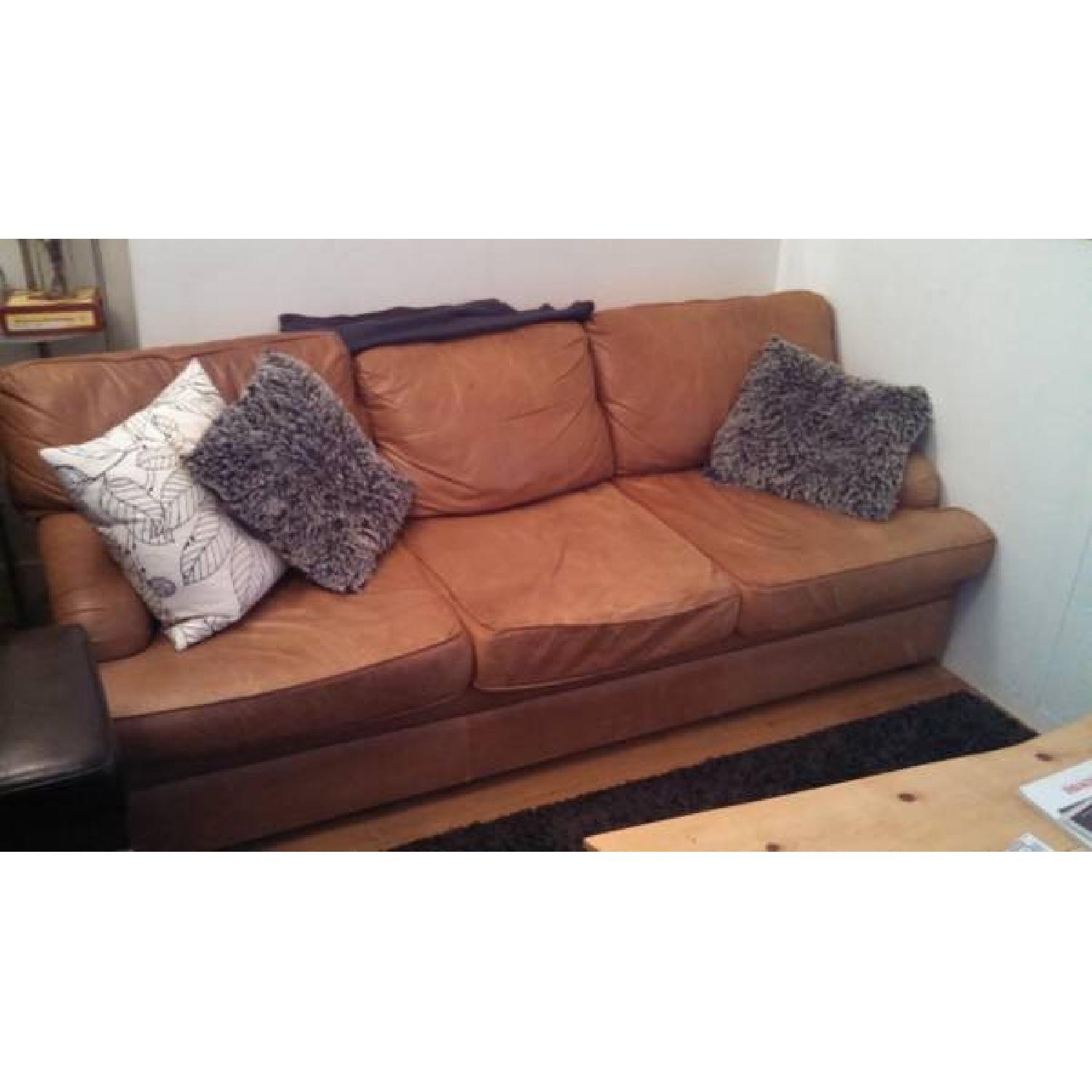 Camel Toned Leather Couch - image-1