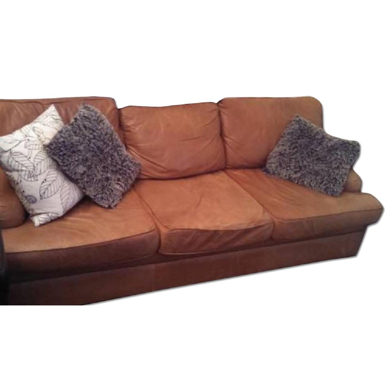 Camel Toned Leather Couch - image-0