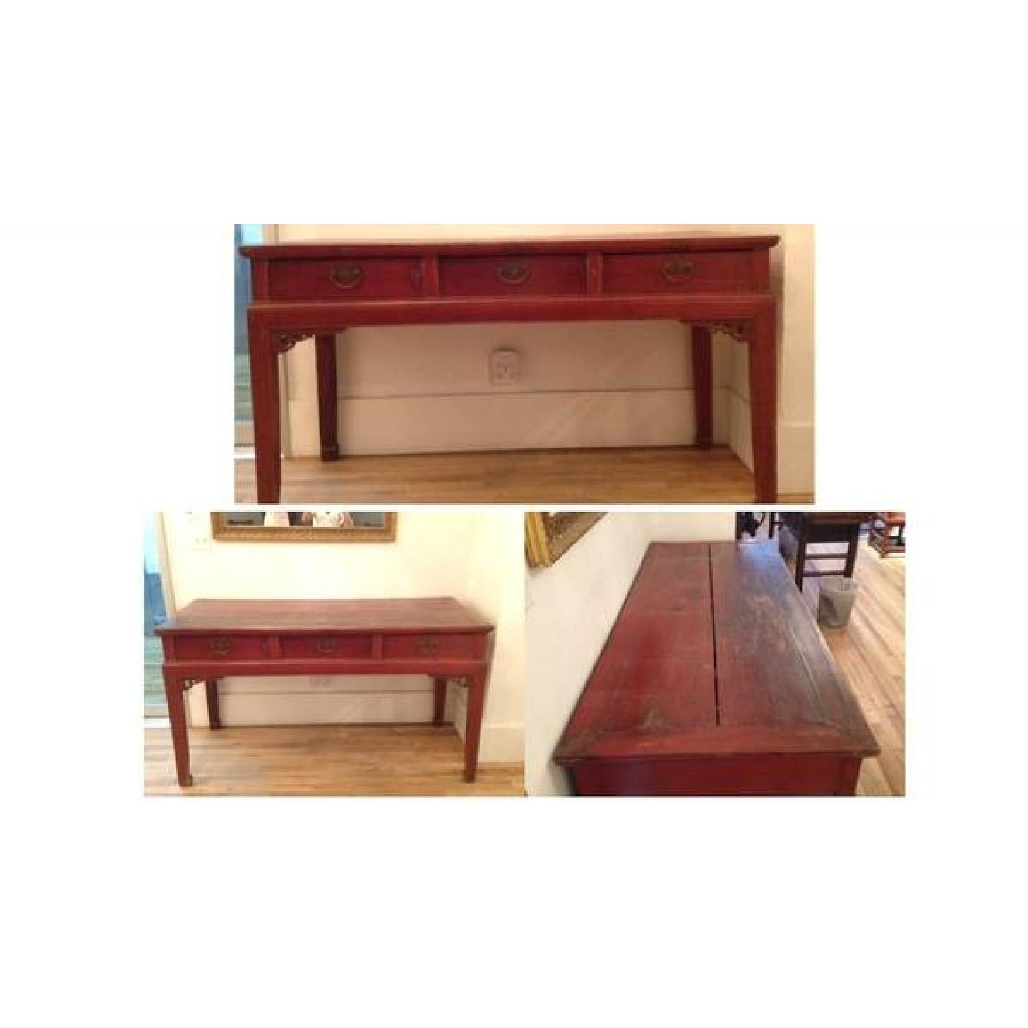 Red Stained Antique Table - image-1
