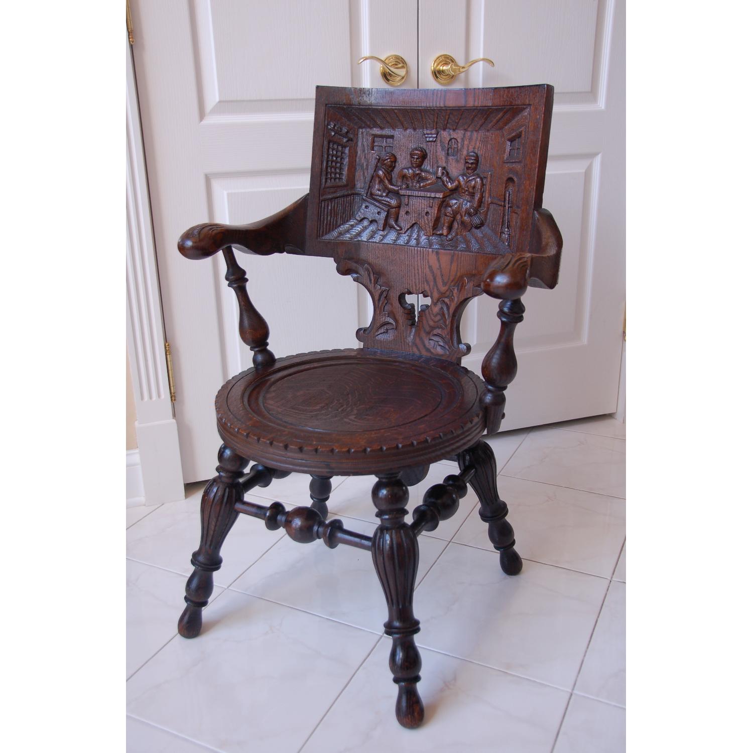 Antique Carved English Pub Chair AptDeco
