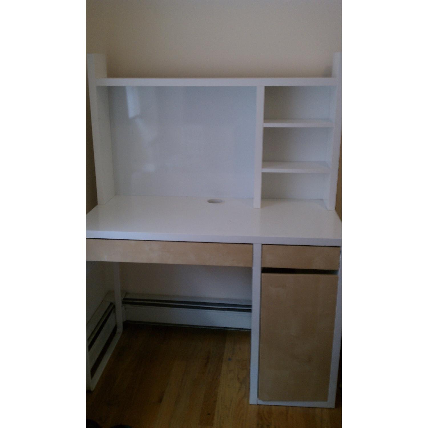 Ikea White/Tan Desk w/ Hutch - image-1