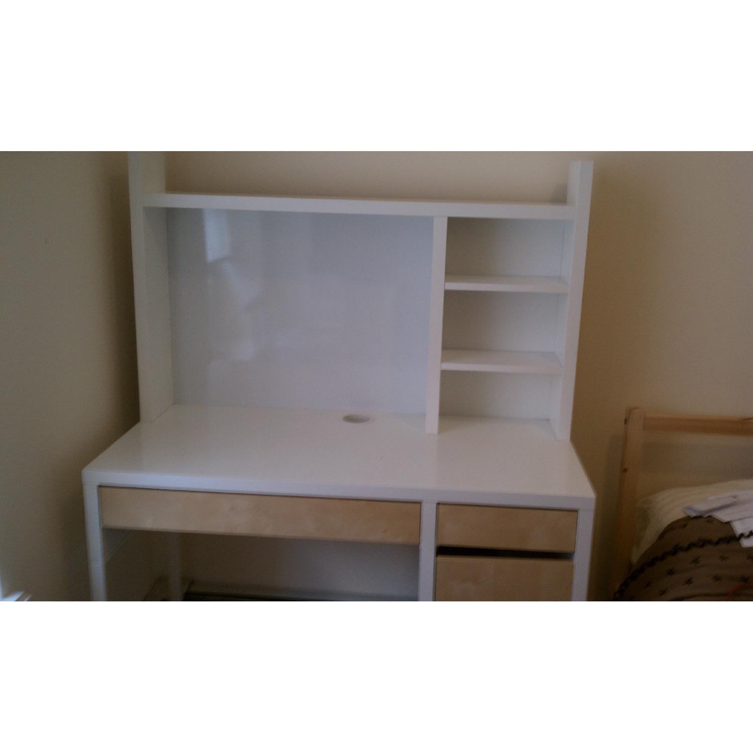 Ikea White/Tan Desk w/ Hutch - image-2