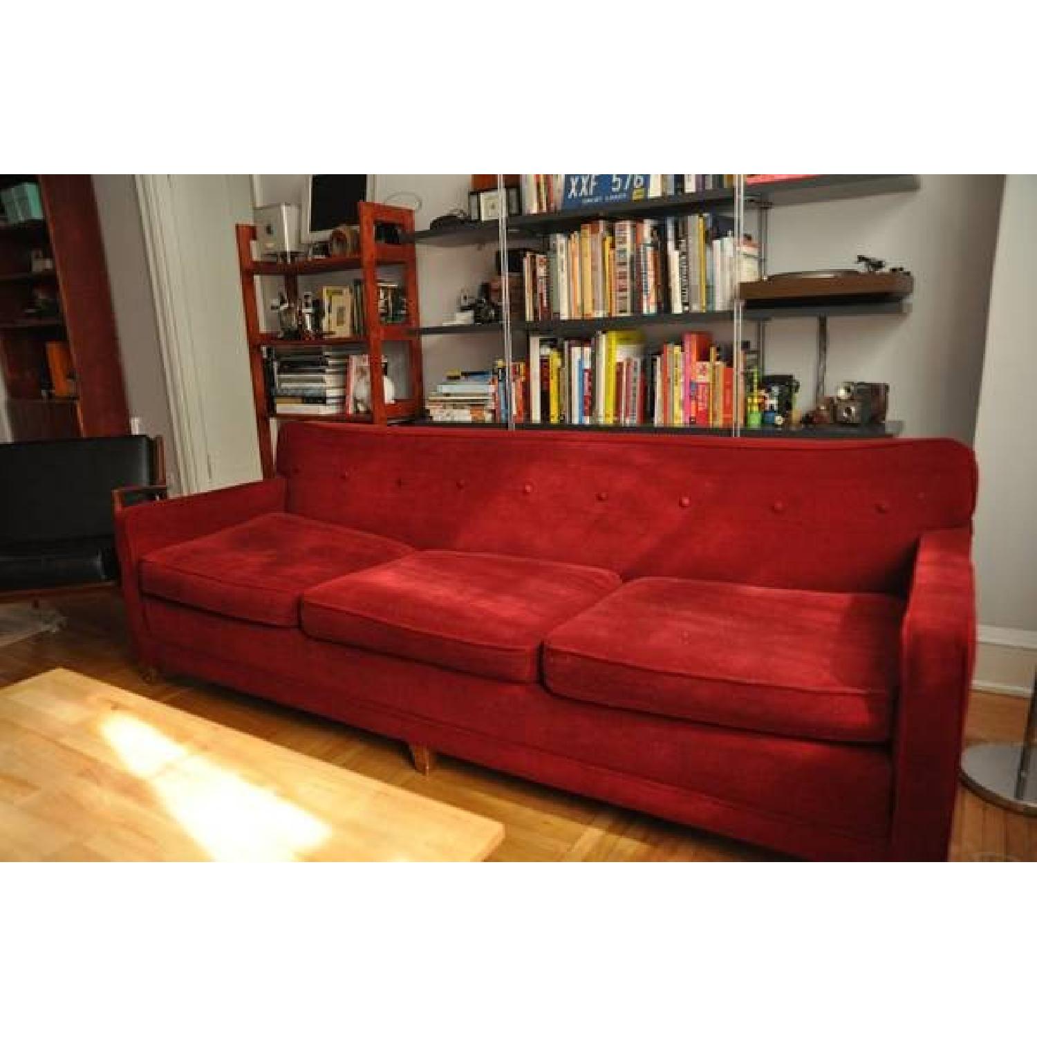 Mid Century Vintage 1960's Red Sofa Couch - image-3