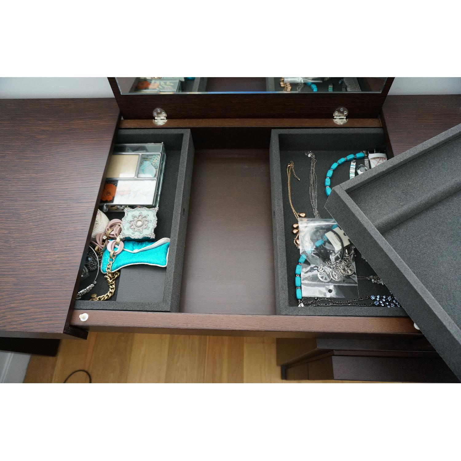 Modern Wood 3 Drawer Dresser Vanity Combo w/ Mirror & Hidden Jewelry Case - image-7