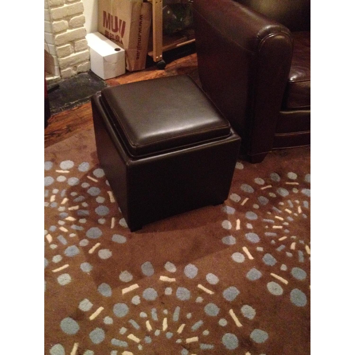 Crate & Barrel Leather Ottoman/Storage Cube - image-1