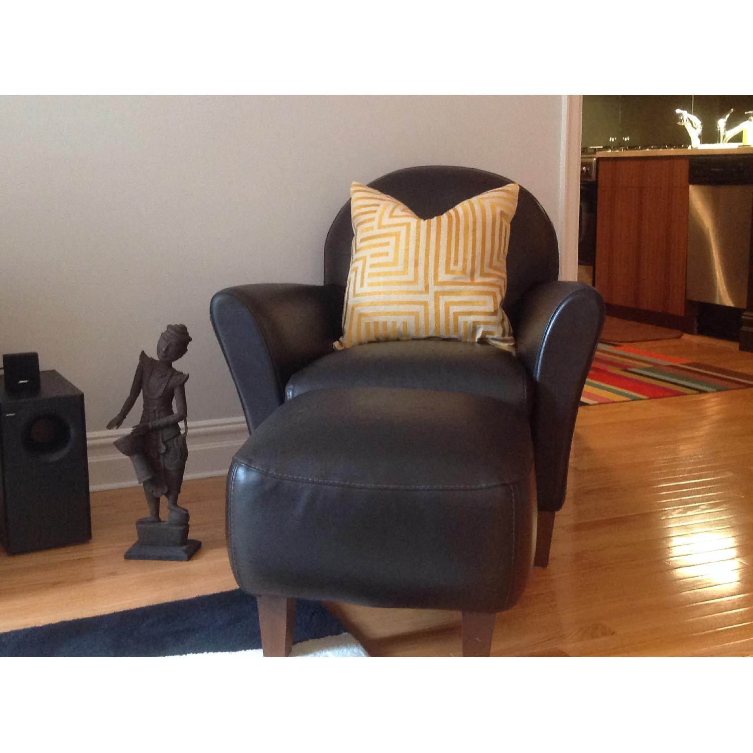 Calia Brown Leather Club Chair and Ottoman - image-1