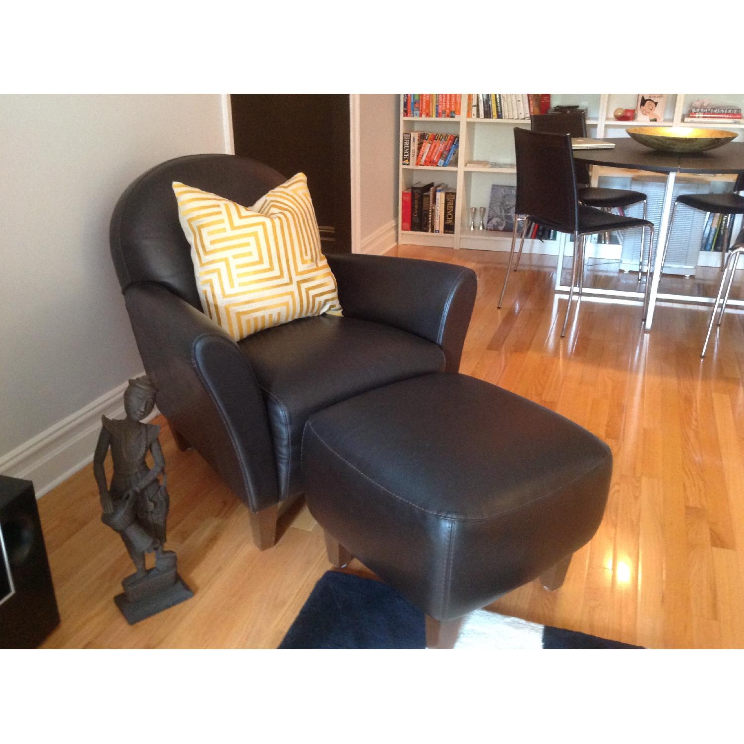 Calia Brown Leather Club Chair and Ottoman - image-3